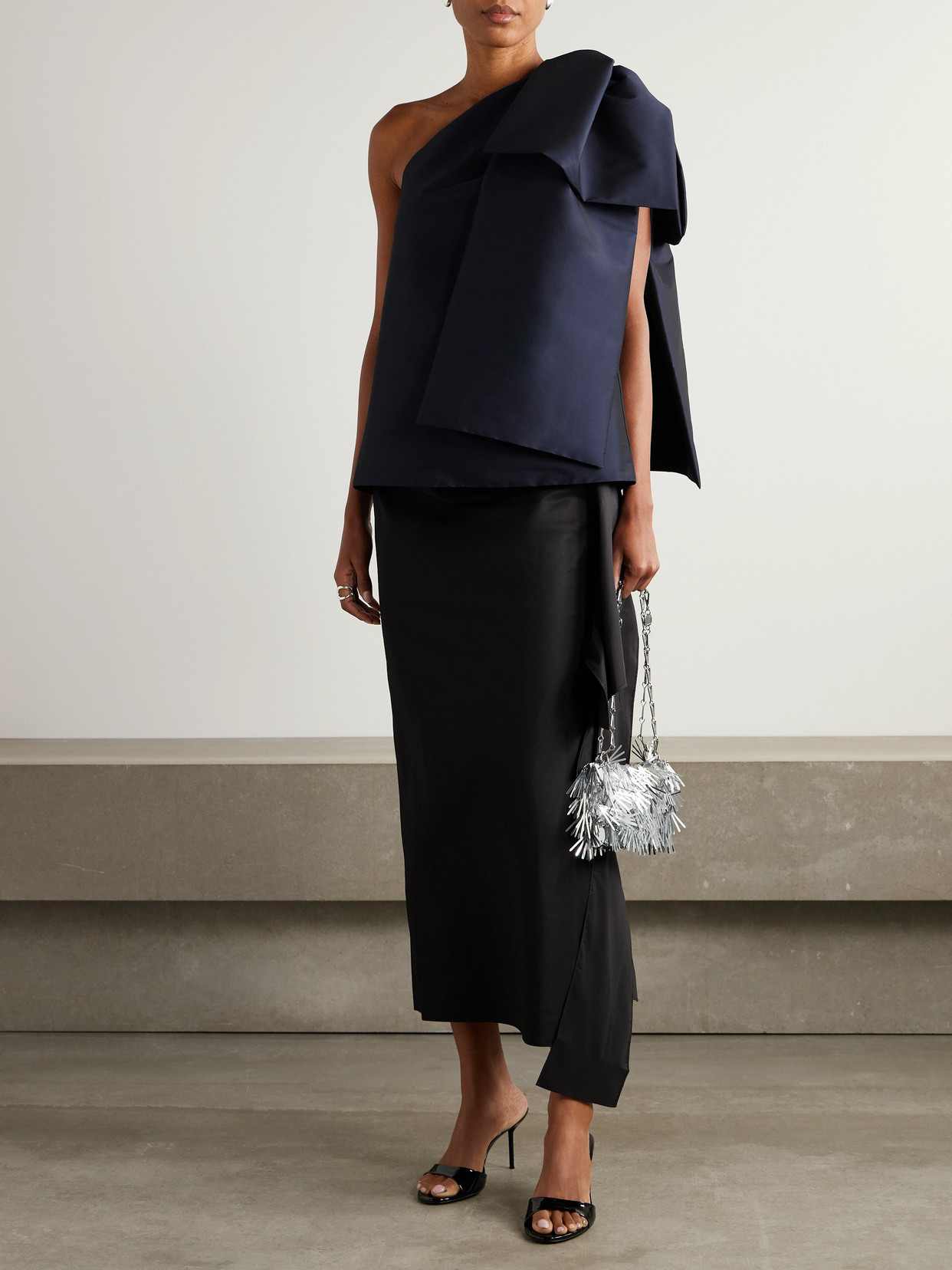 Bernadette Winnie One-shoulder Bow-detailed Taffeta Top In Blue