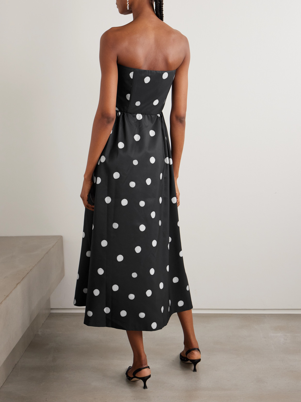 Bernadette Bodette Strapless Bow-detailed Polka-dot Taffeta Gown In Black