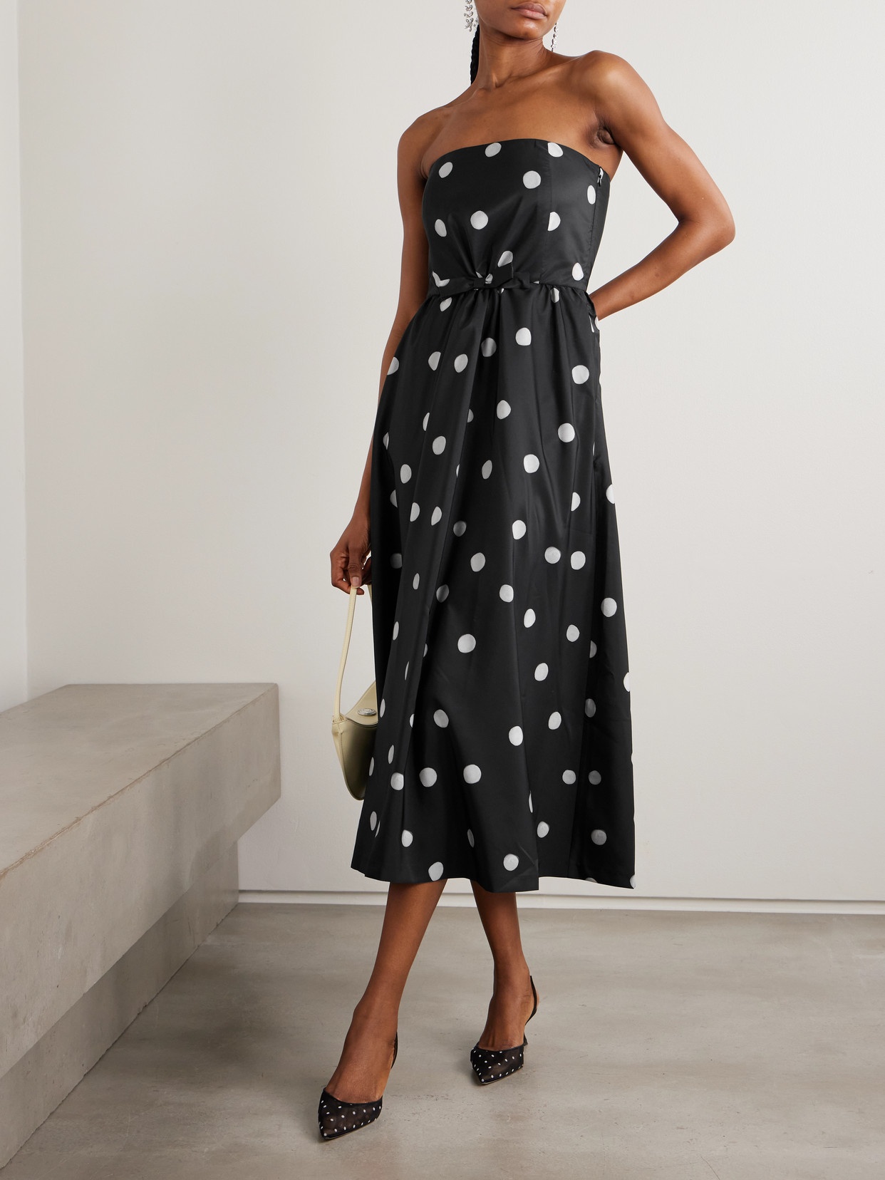Bernadette Bodette Strapless Bow-detailed Polka-dot Taffeta Gown In Black