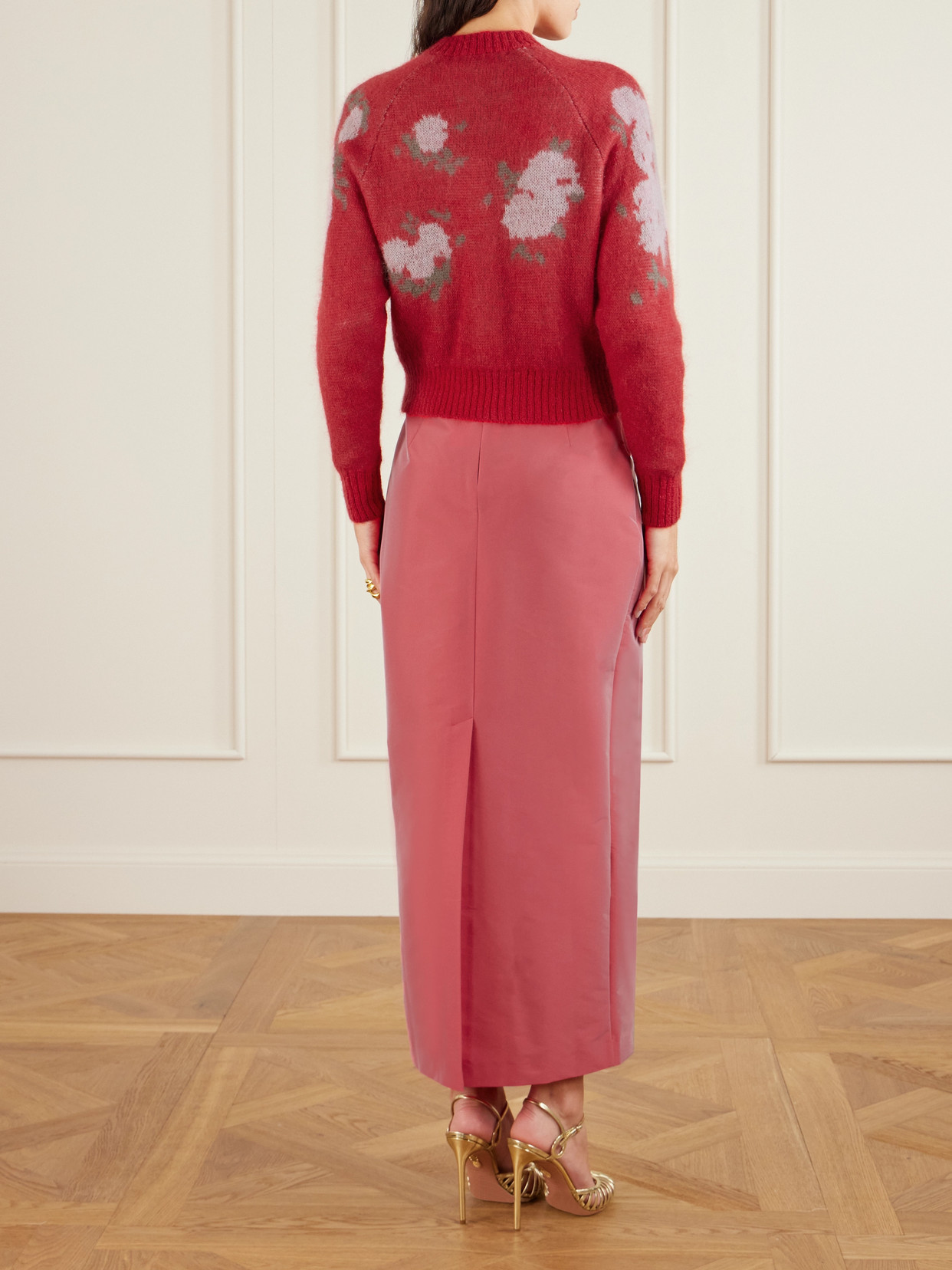 Bernadette Amelia Floral-jacquard Mohair-blend Cardigan In Red
