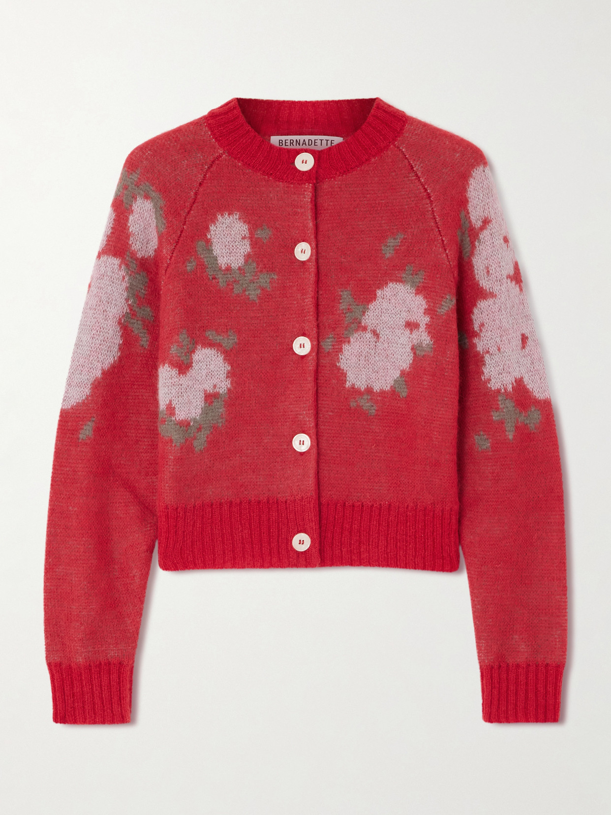 Bernadette Amelia Floral-jacquard Mohair-blend Cardigan In Red