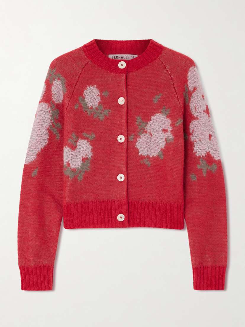 BERNADETTE Amelia Floral-jacquard Mohair-blend Cardigan