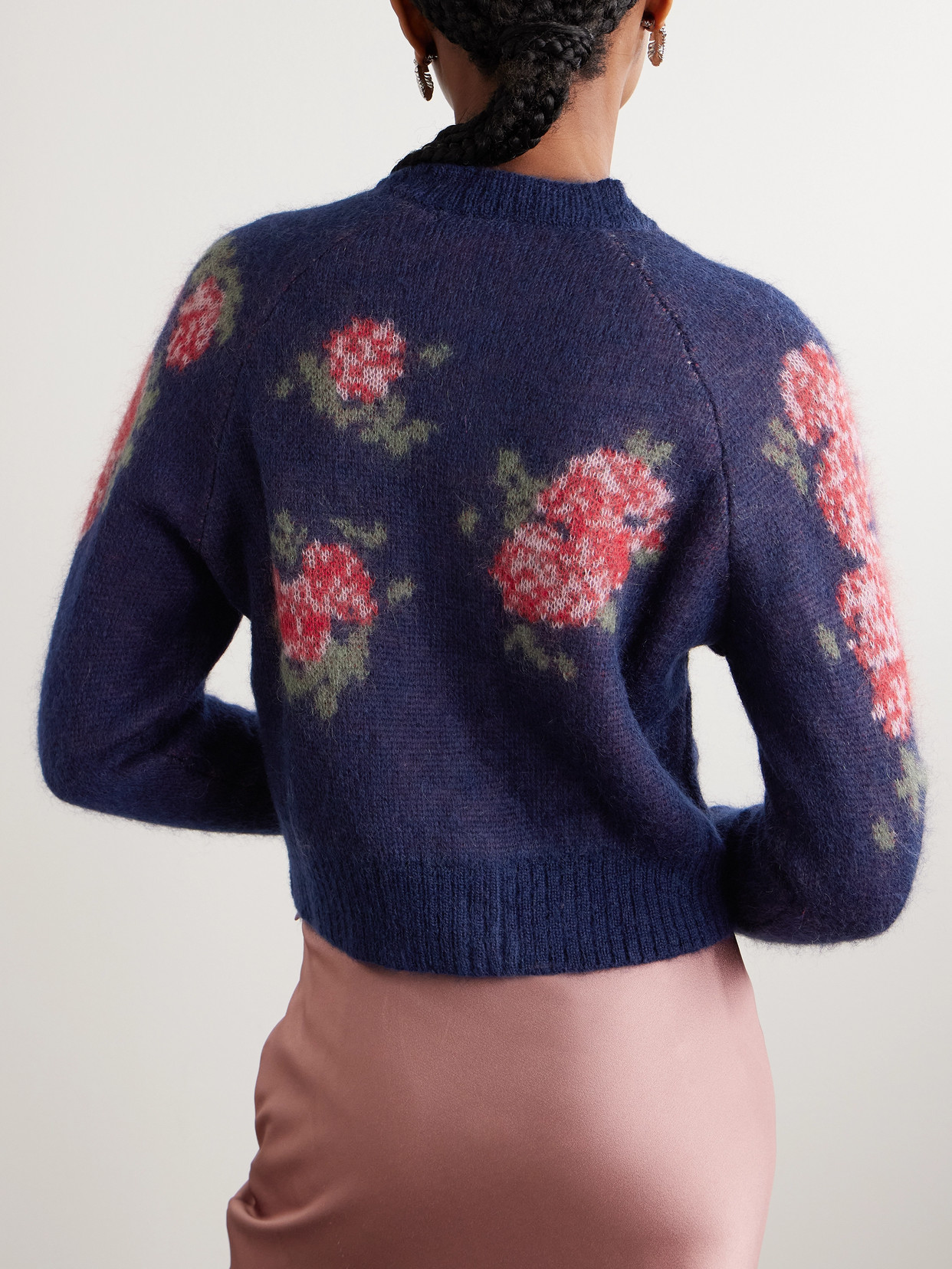 Bernadette Amelia Floral-jacquard Mohair-blend Cardigan In Blue