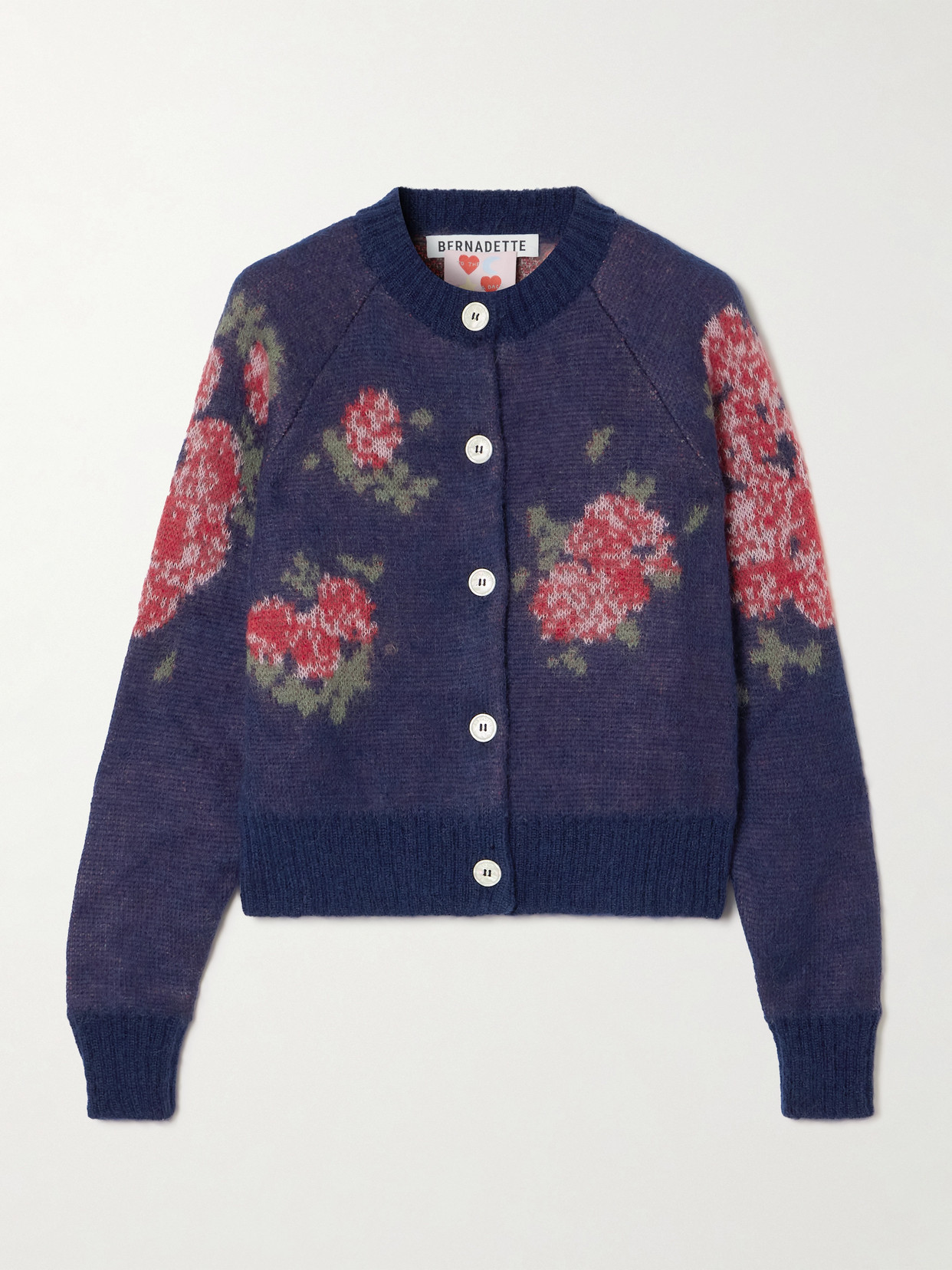 Bernadette Amelia Floral-jacquard Mohair-blend Cardigan In Blue