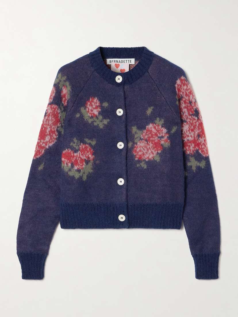 BERNADETTE Amelia Floral-jacquard Mohair-blend Cardigan