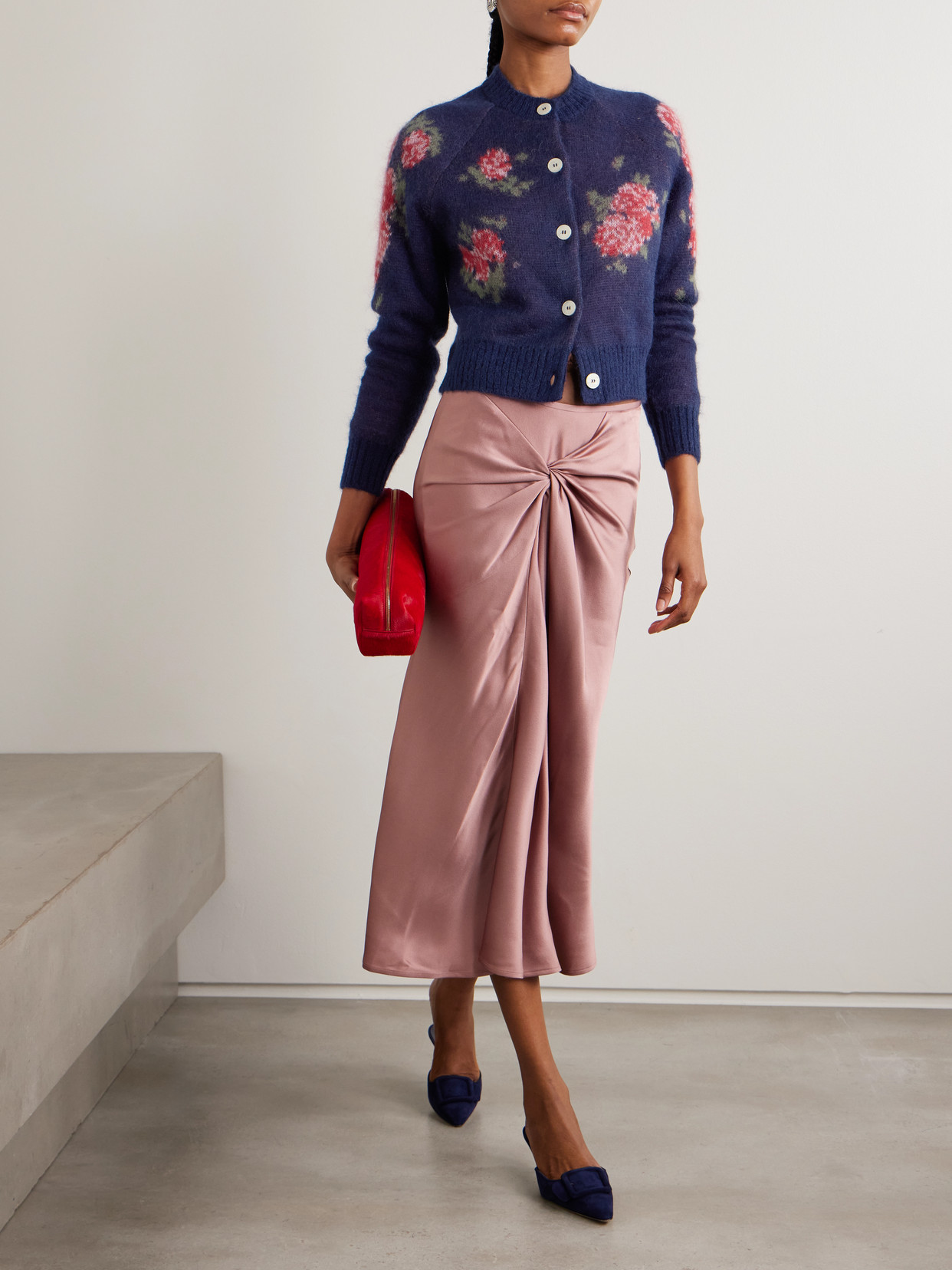 Bernadette Amelia Floral-jacquard Mohair-blend Cardigan In Blue