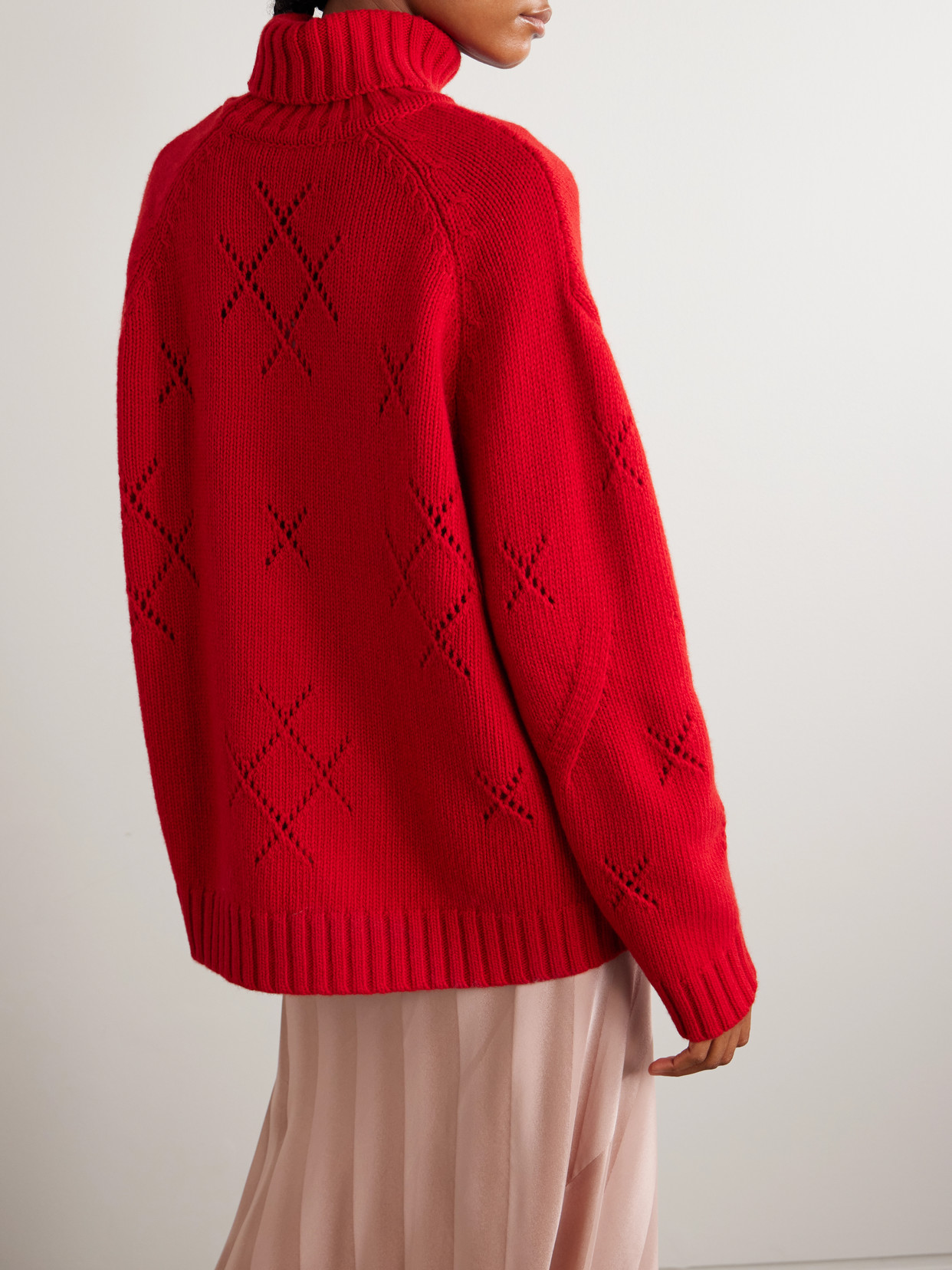 Bernadette Sharon Oversized Intarsia Pointelle-knit Wool-blend Turtleneck Sweater In Red