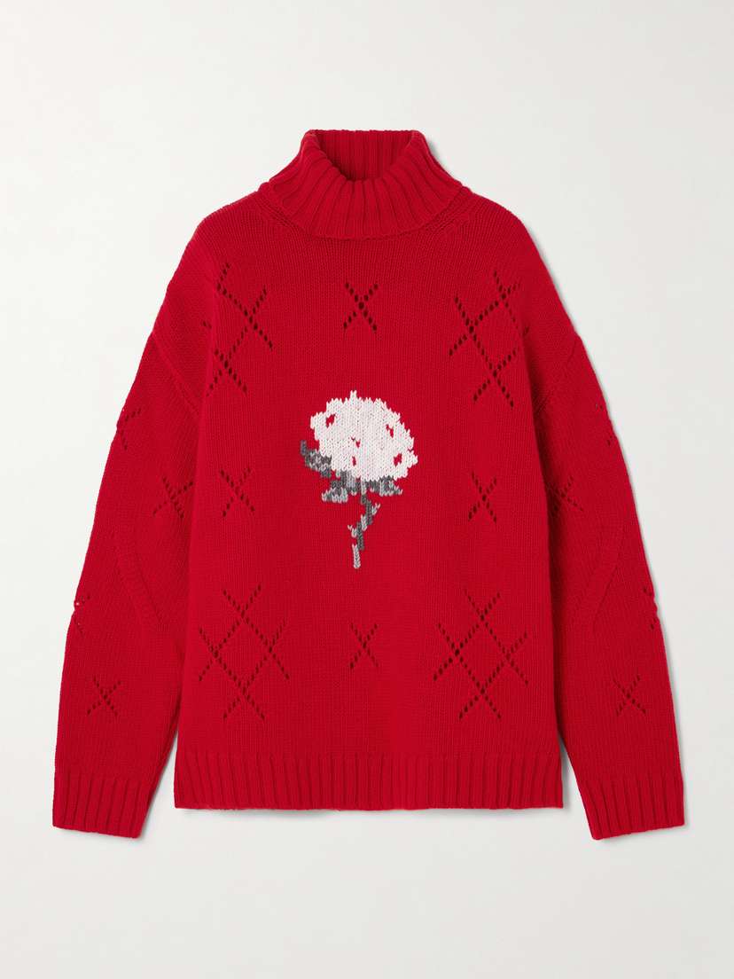 BERNADETTE Sharon Oversized Intarsia Pointelle-knit Wool-blend Turtleneck Sweater