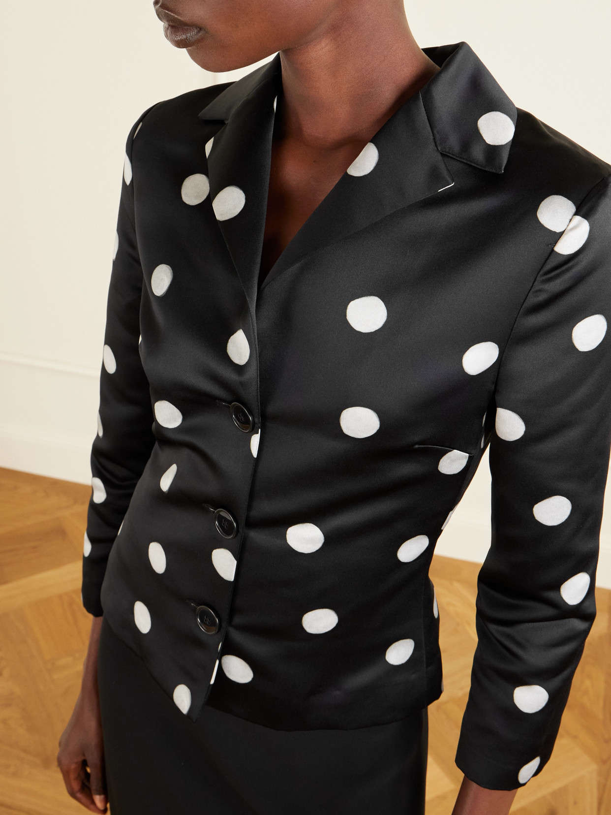 Bernadette Elle Polka Dot Duchesse-satin Jacket In Black