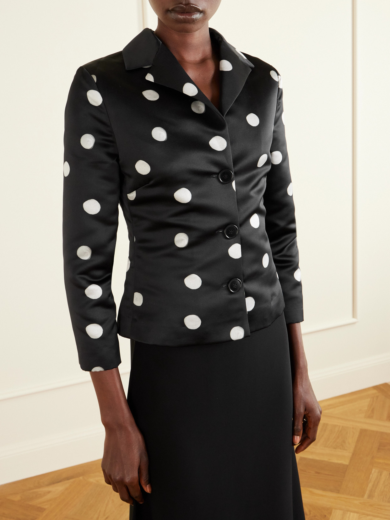 Bernadette Elle Polka Dot Duchesse-satin Jacket In Black