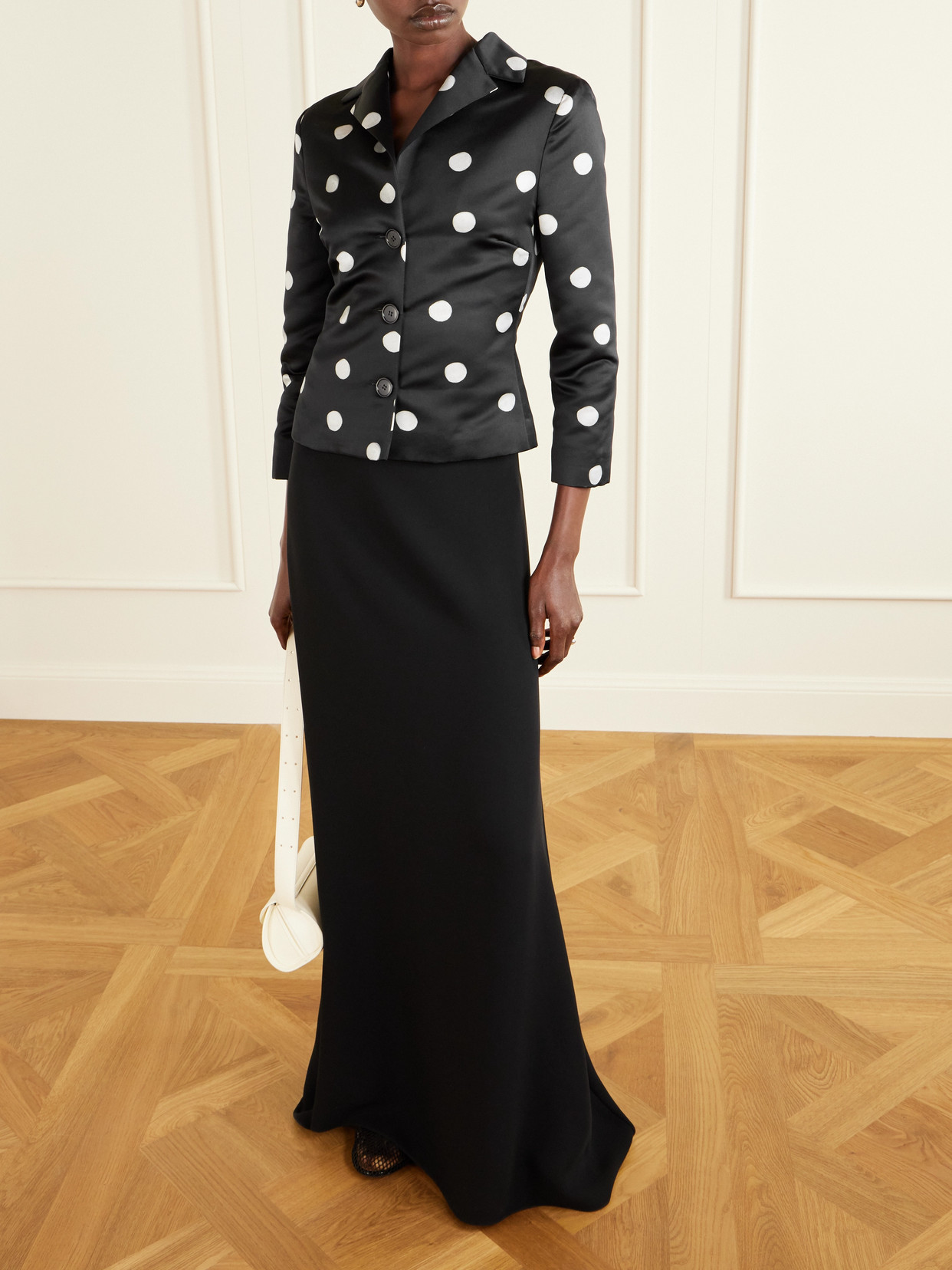 Bernadette Elle Polka Dot Duchesse-satin Jacket In Black