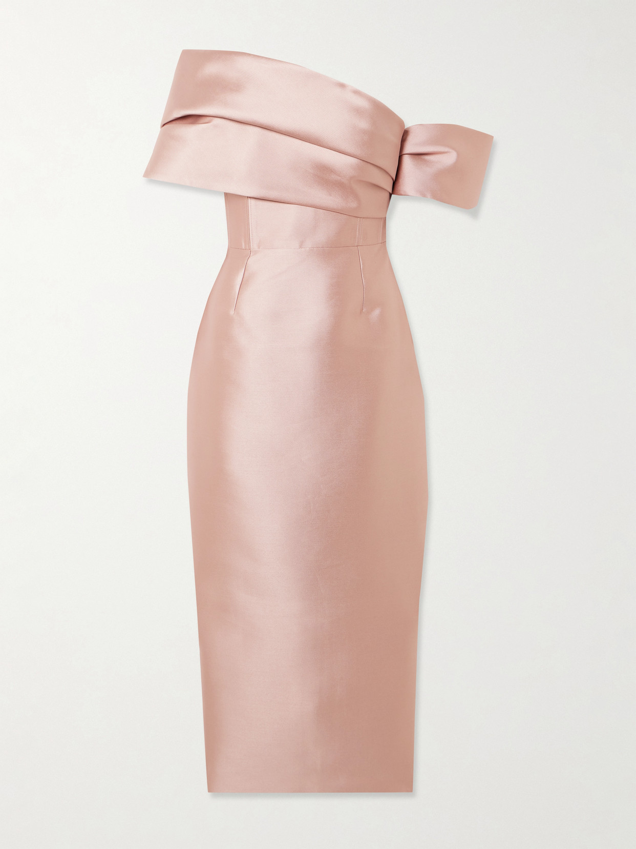 Solace London Mirla Off-the-shoulder Faille Midi Dress In Pink
