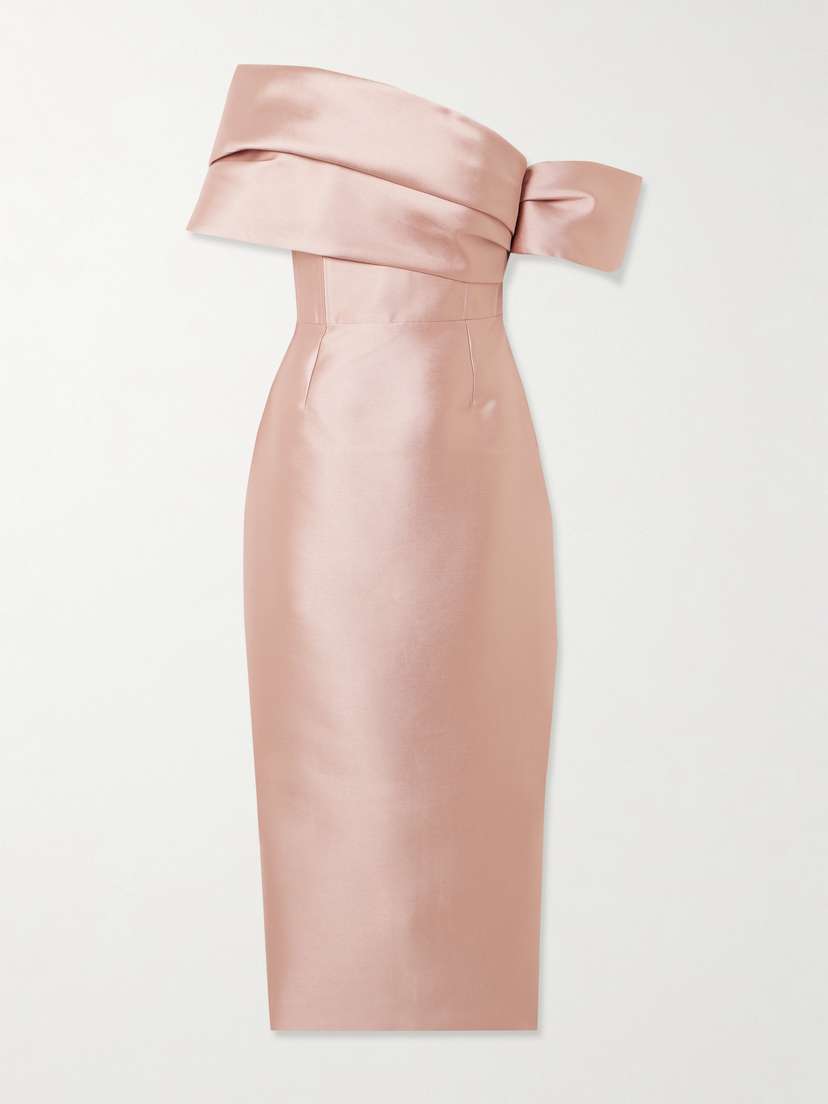 Solace London Mirla Off-the-shoulder Faille Midi Dress