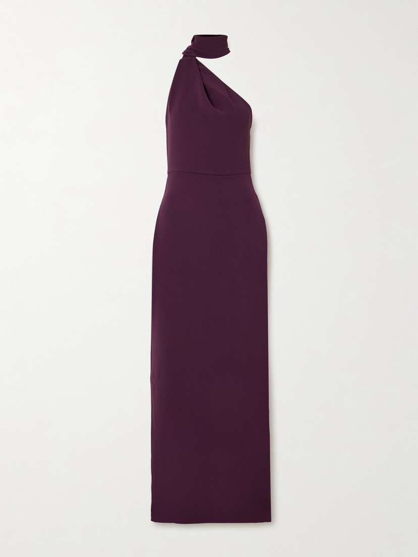 Solace London Demi One-shoulder Scarf-detailed Crepe Gown