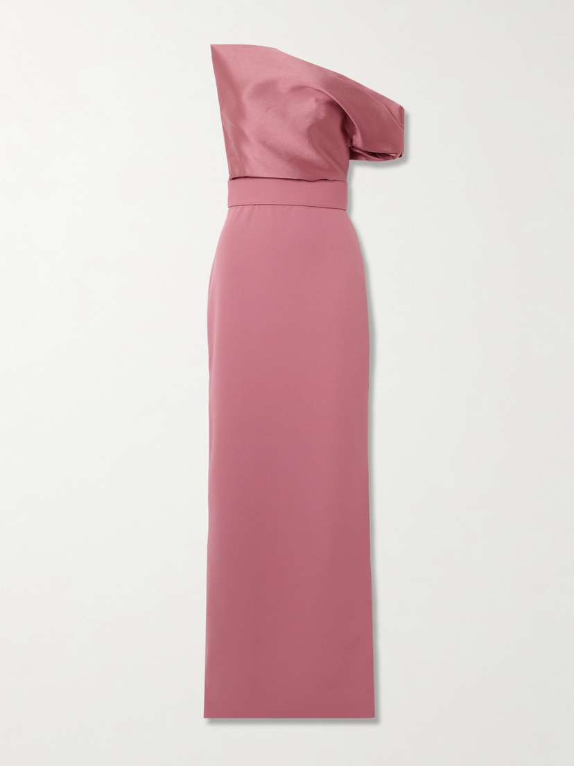 Solace London Magda Off-the-shoulder Belted Draped Faille And Crepe Gown