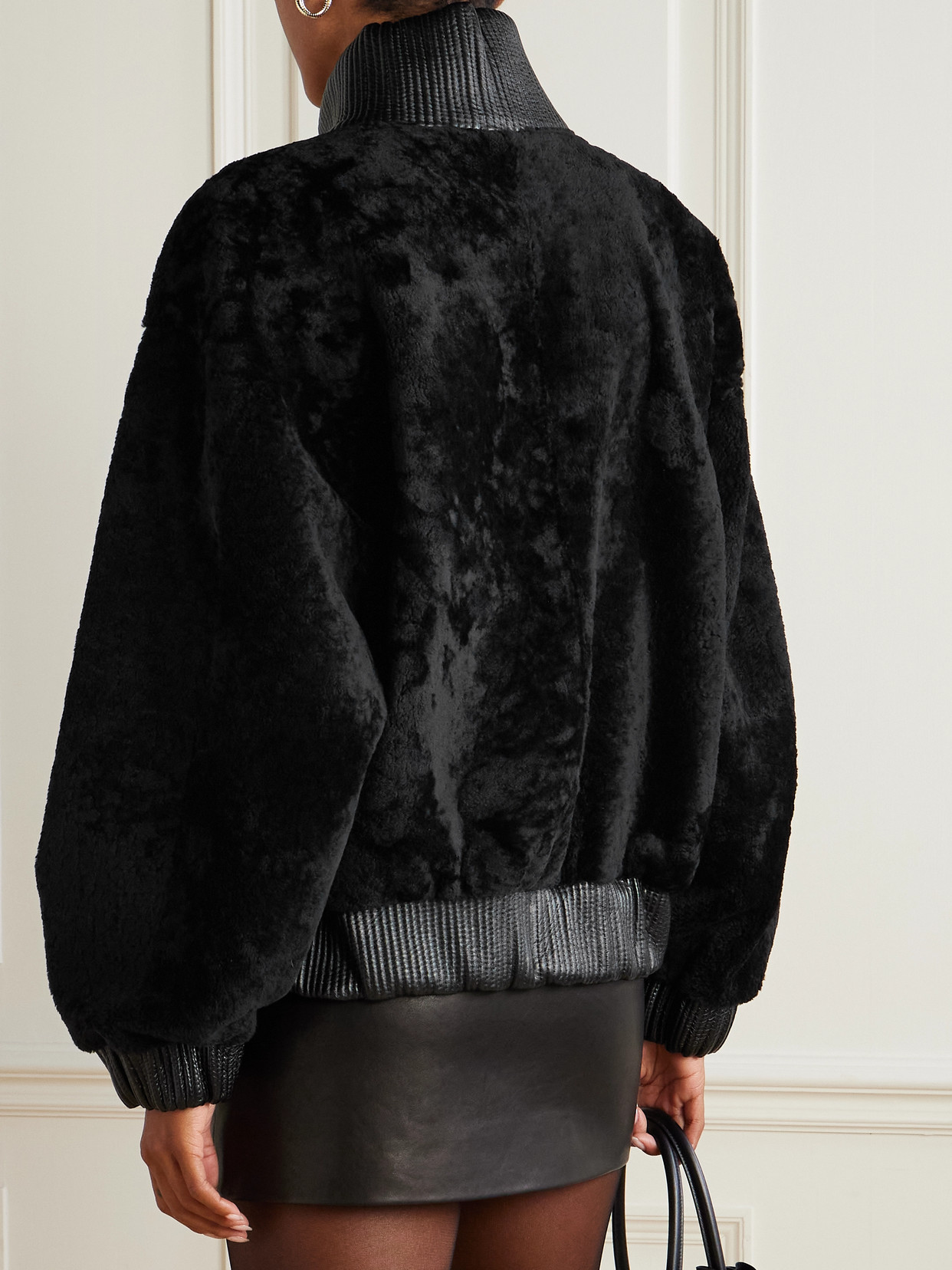Magda Butrym Shearling Bomber Jacket In Black