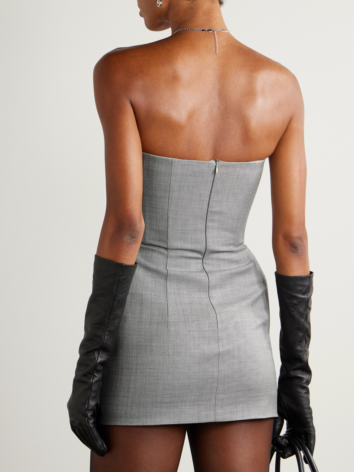 Magda Butrym Strapless Draped Grain De Poudre Wool-blend Mini Dress In Gray
