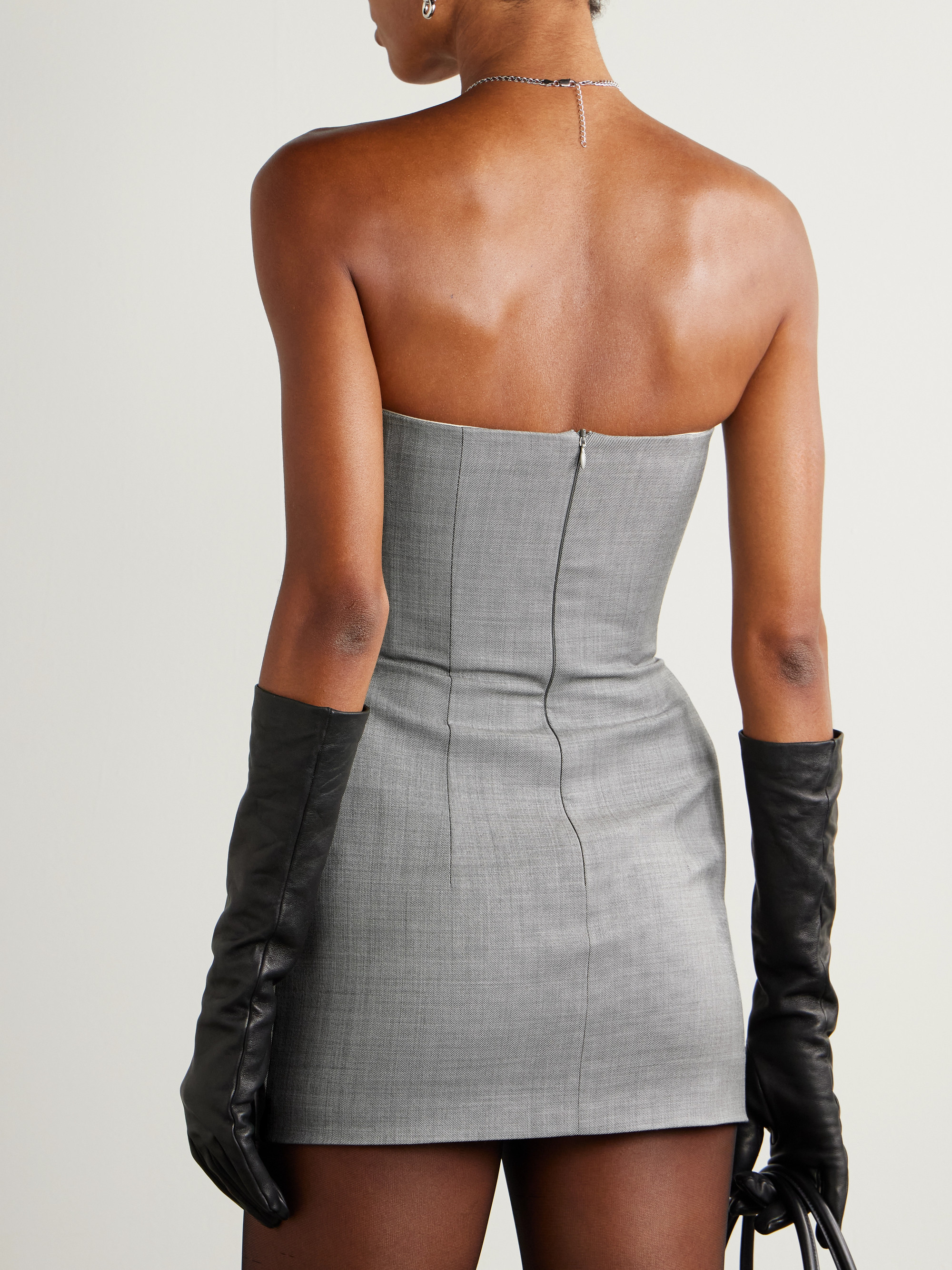 Strapless draped grain de poudre wool-blend mini dress — Image 3