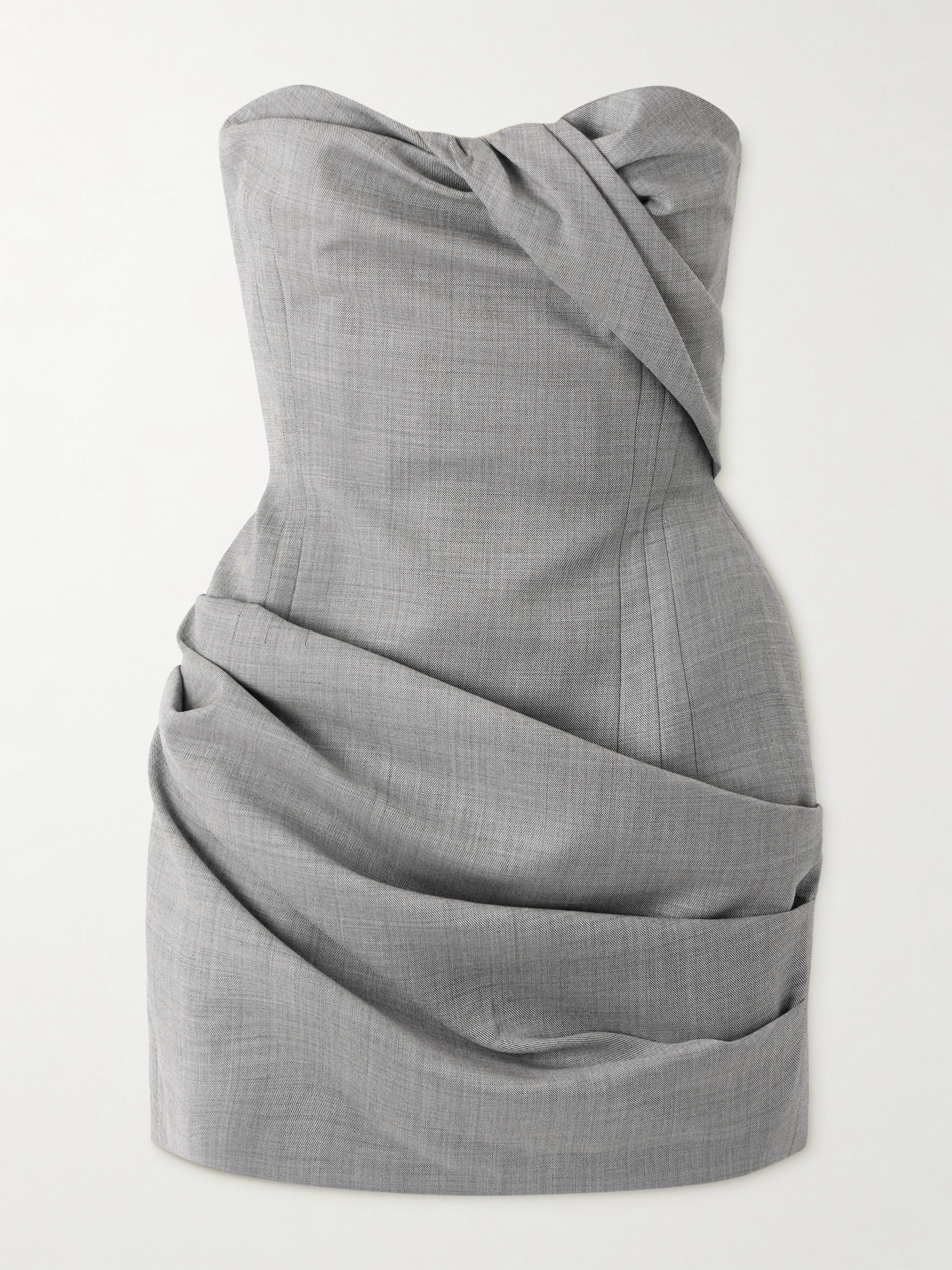 Strapless draped grain de poudre wool-blend mini dress - Image 1