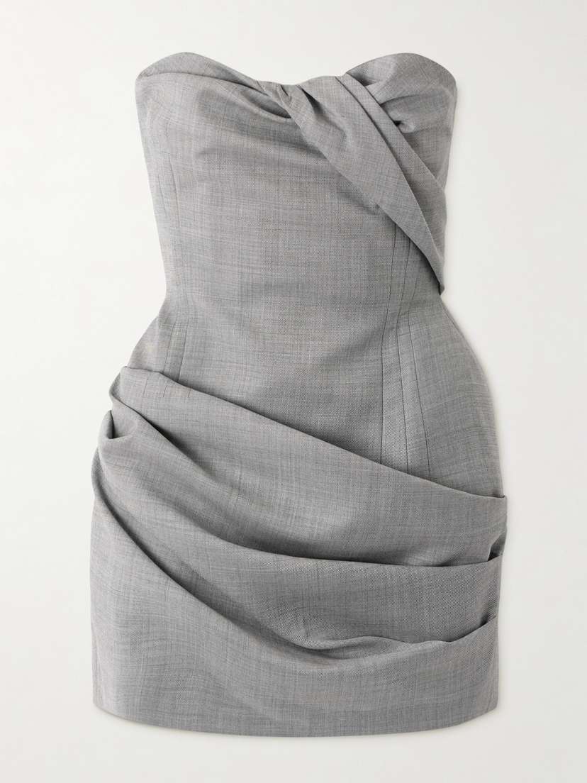 Magda Butrym Strapless Draped Grain De Poudre Wool-blend Mini Dress