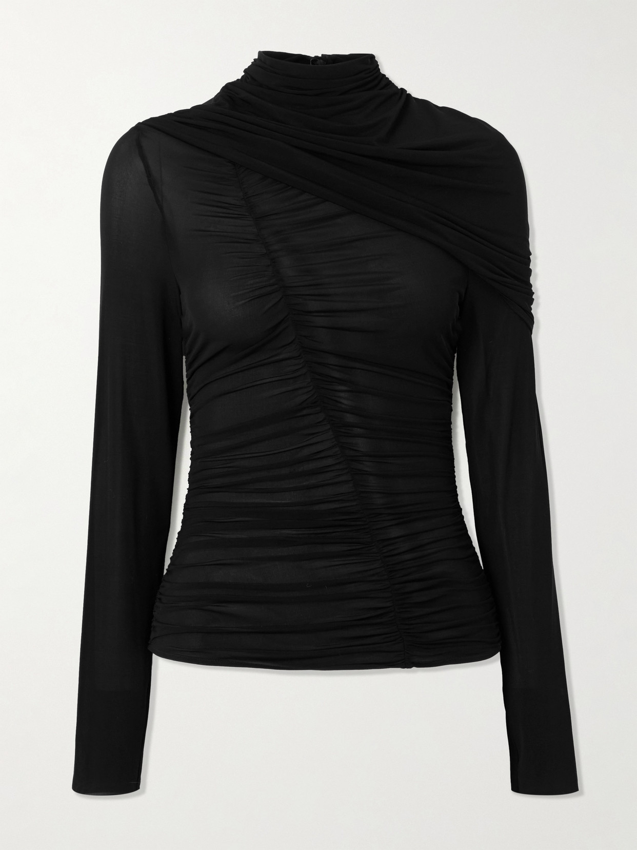 Magda Butrym Cape-effect Gathered Stretch-chiffon Blouse In Black