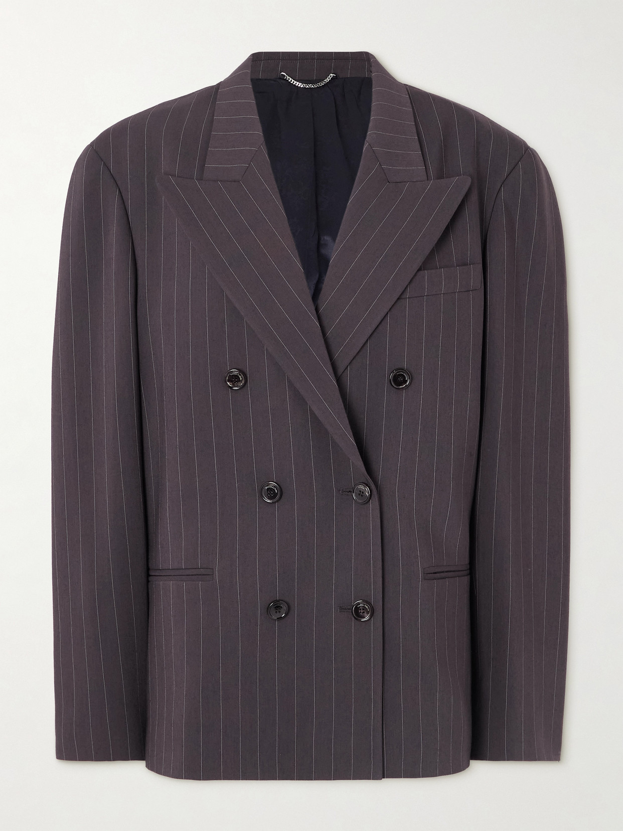 Magda Butrym Oversized Double-breasted Pinstriped Merino Wool Blazer In Gray