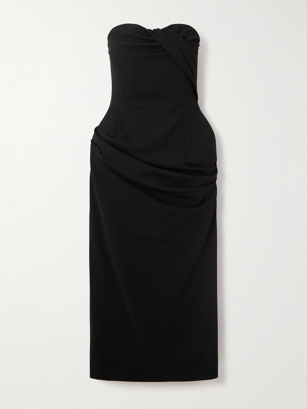 Magda Butrym Strapless Gathered Cady Midi Dress In Black