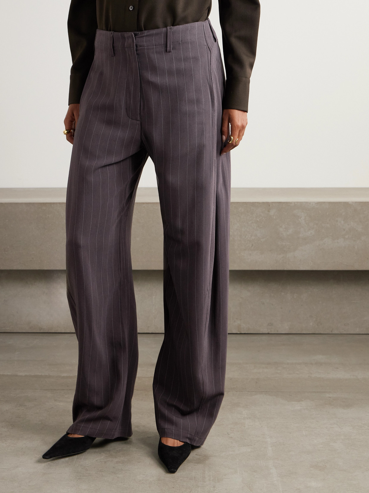 Magda Butrym Pinstriped Wool-blend Pants In Gray
