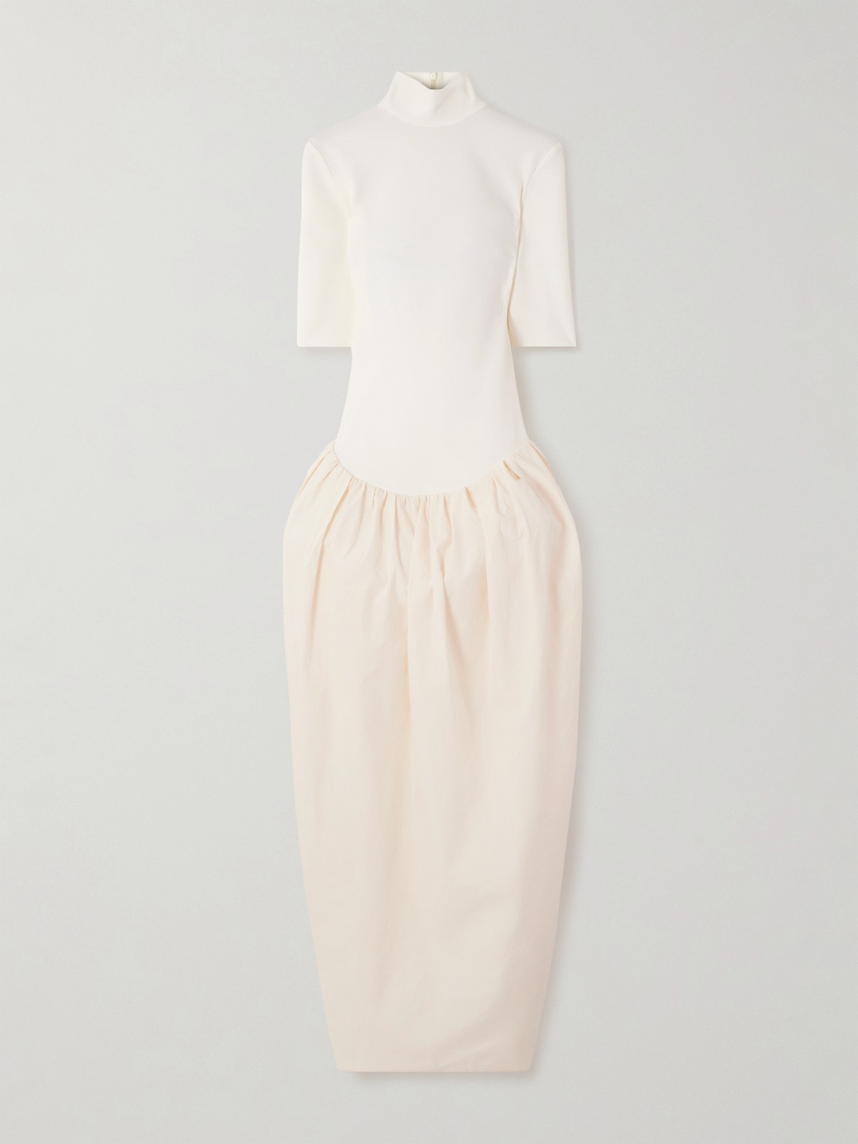 Magda Butrym Asymmetric Pleated Jersey-trimmed Cotton-poplin Dress In White