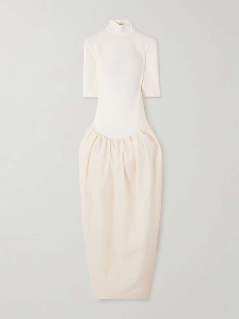 Magda Butrym Asymmetric Pleated Jersey-trimmed Cotton-poplin Dress