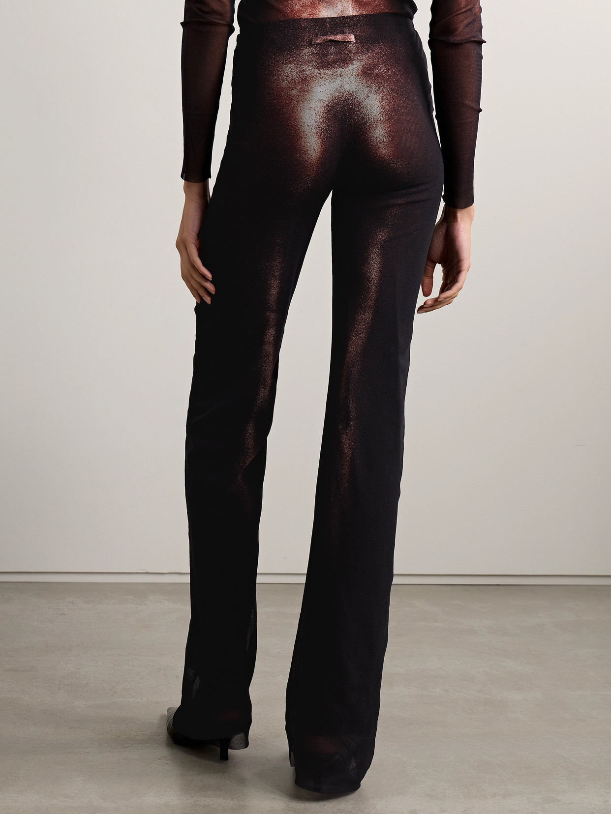 Jean Paul Gaultier Body-print Mesh Trousers In Black