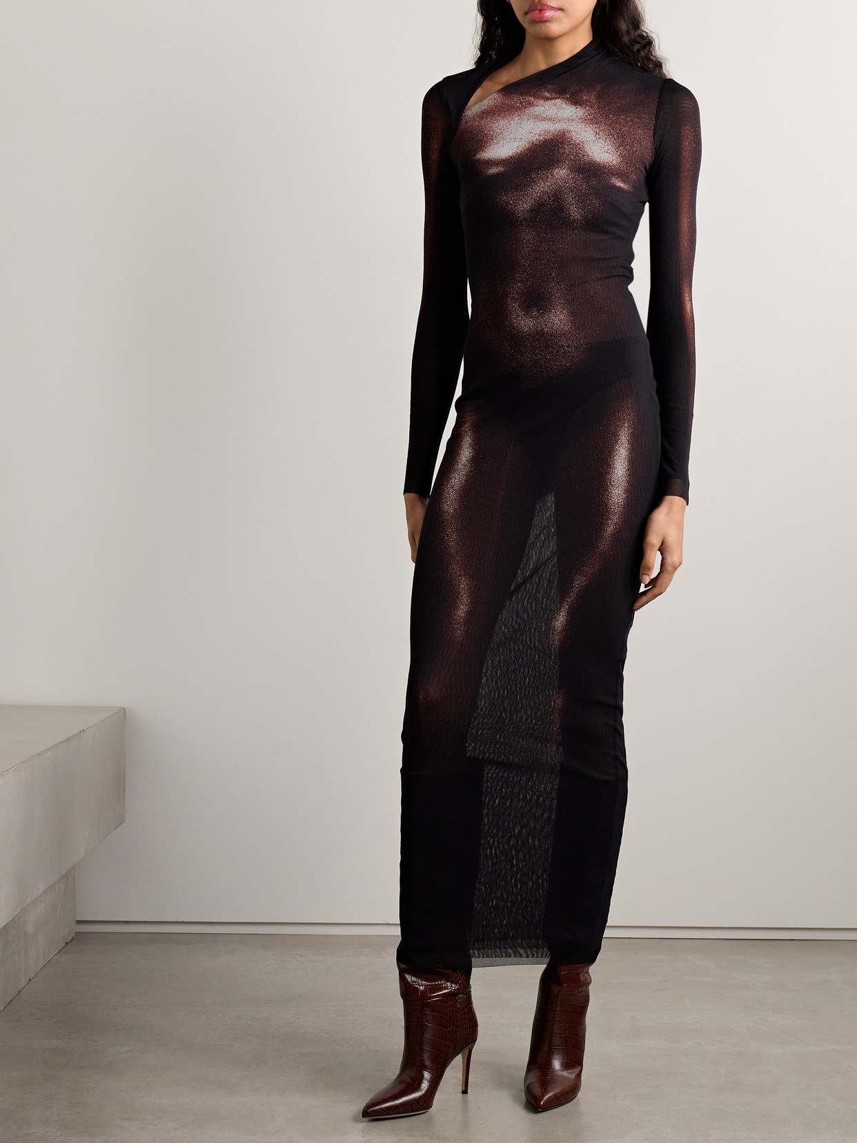 Jean Paul Gaultier Womens Black Brown Printed Long-sleeves Woven Jumpsuit Xs In Multi