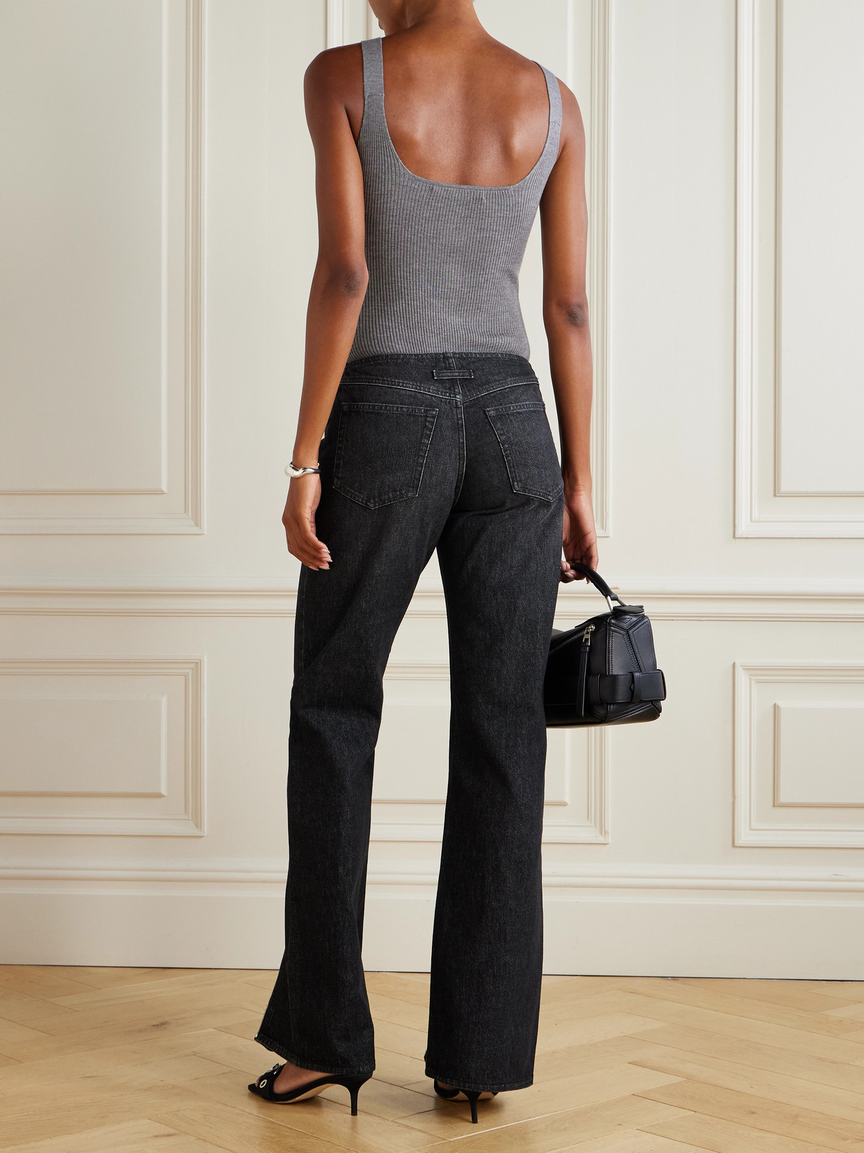 Zip-Embellished Straight-Leg Jeans