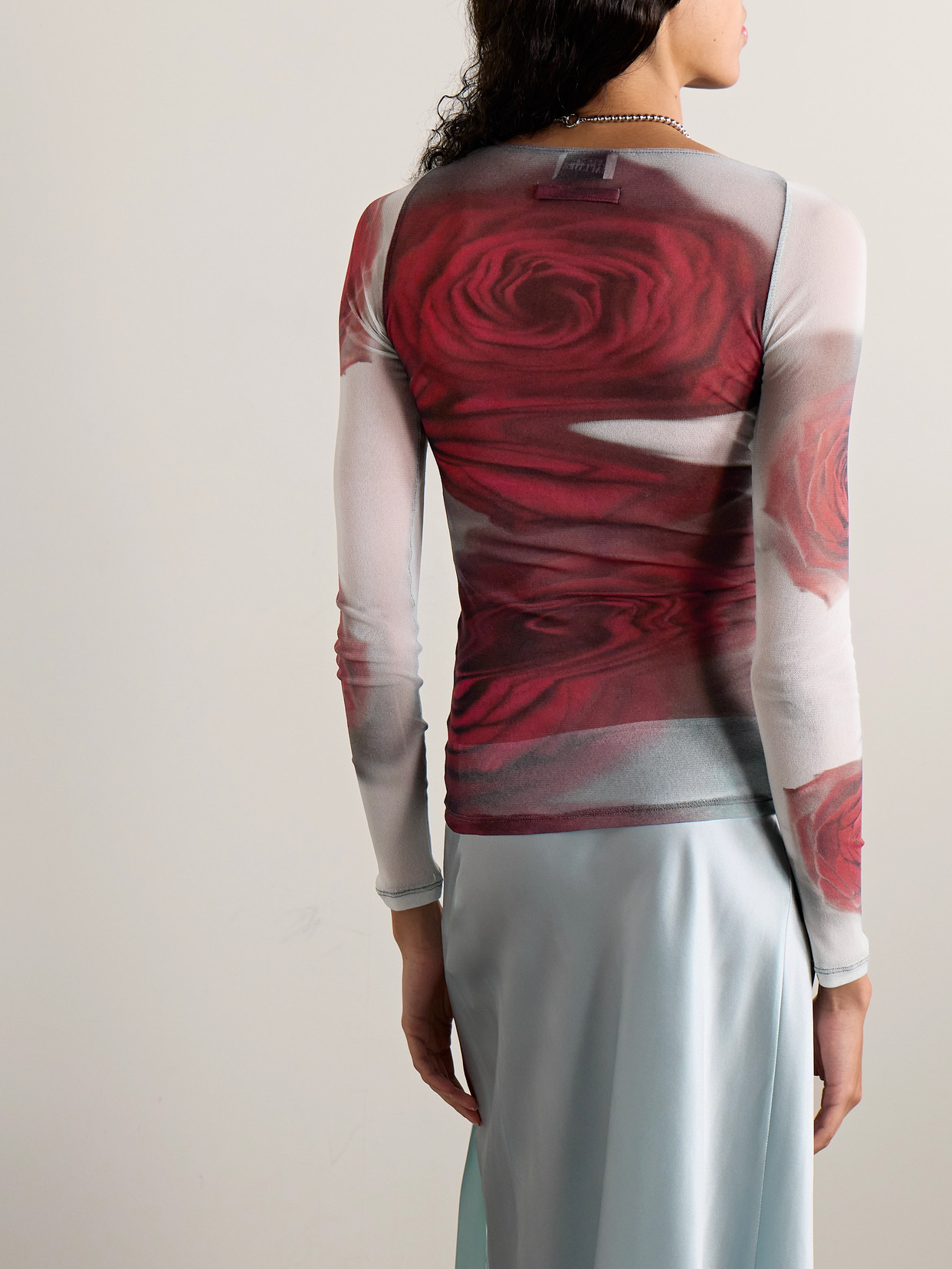 Jean Paul Gaultier Women Blurry Roses Medaillon Print Mesh Boat Neck Top In Multi