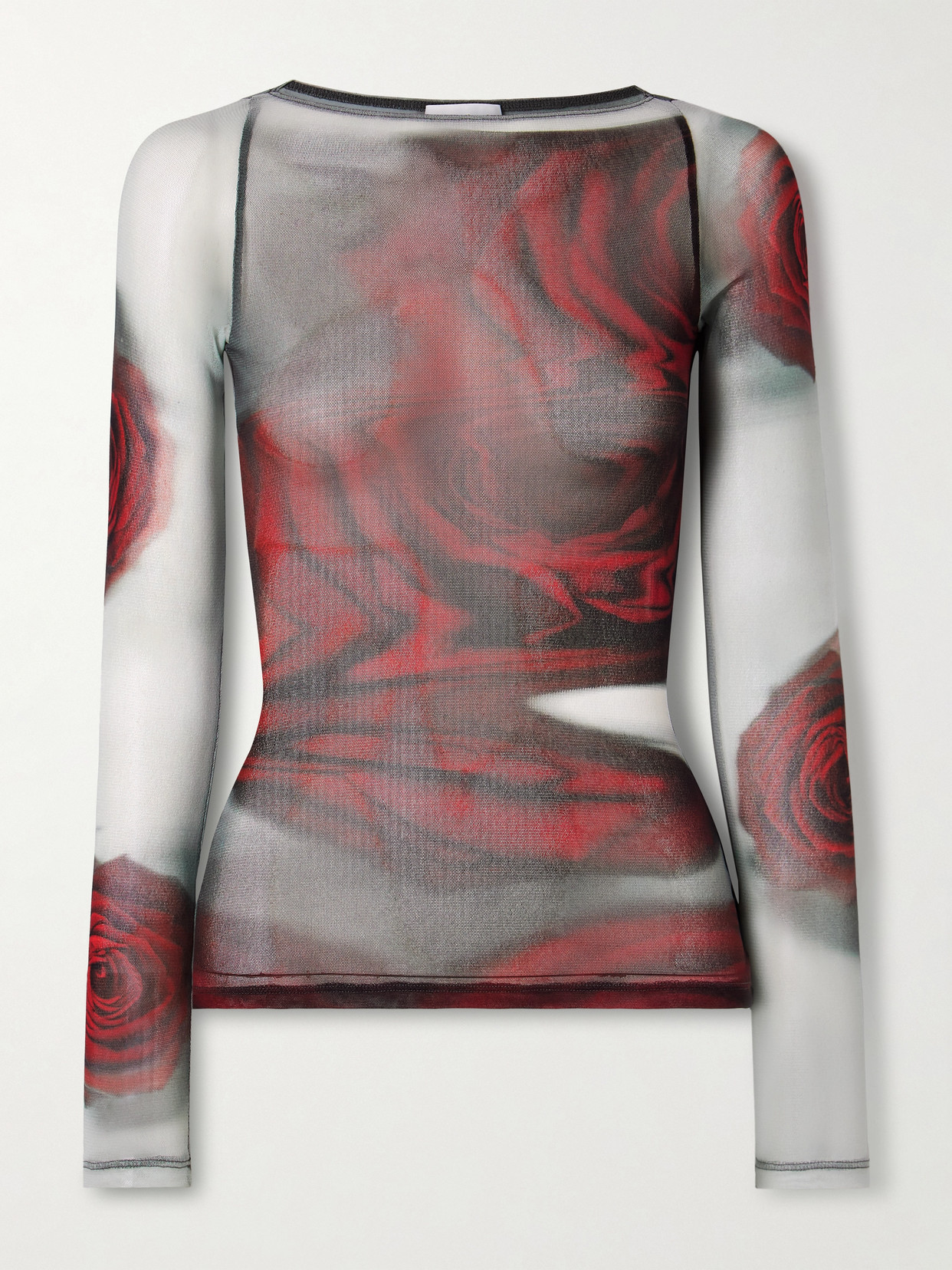 Jean Paul Gaultier Women Blurry Roses Medaillon Print Mesh Boat Neck Top In Multi