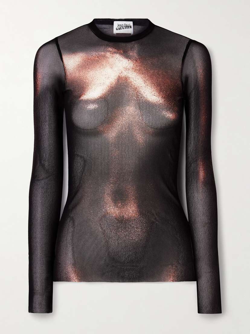 Jean Paul Gaultier Body Dust Trompe L'oeil Printed Mesh Top