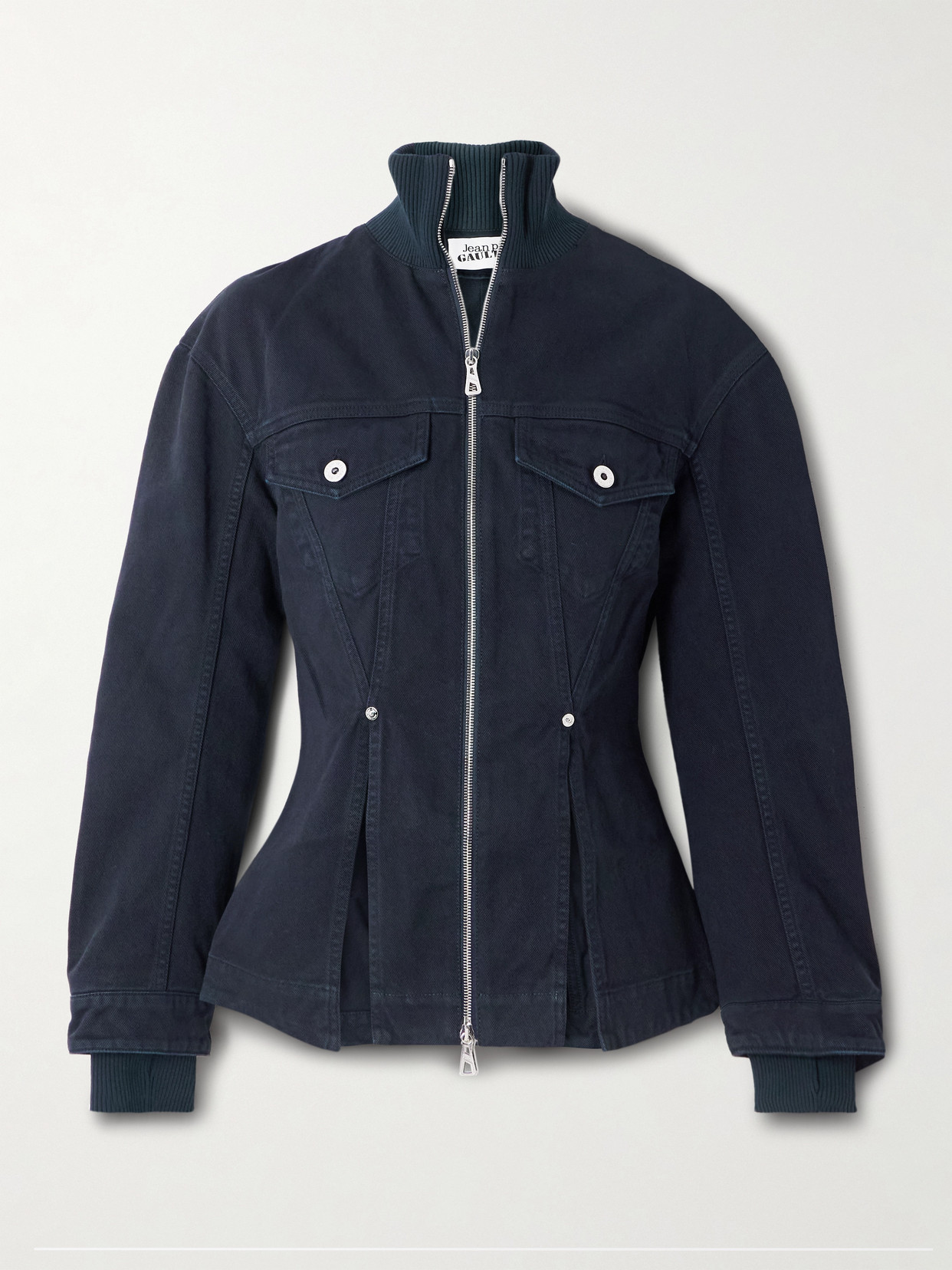 Jean Paul Gaultier Ribbed Knit-trimmed Denim Jacket In Blue