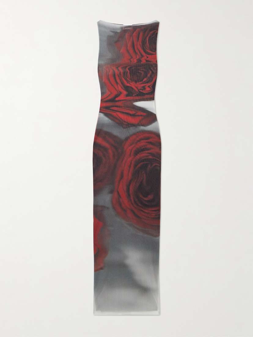 Jean Paul Gaultier Floral-print Stretch-mesh Midi Dress