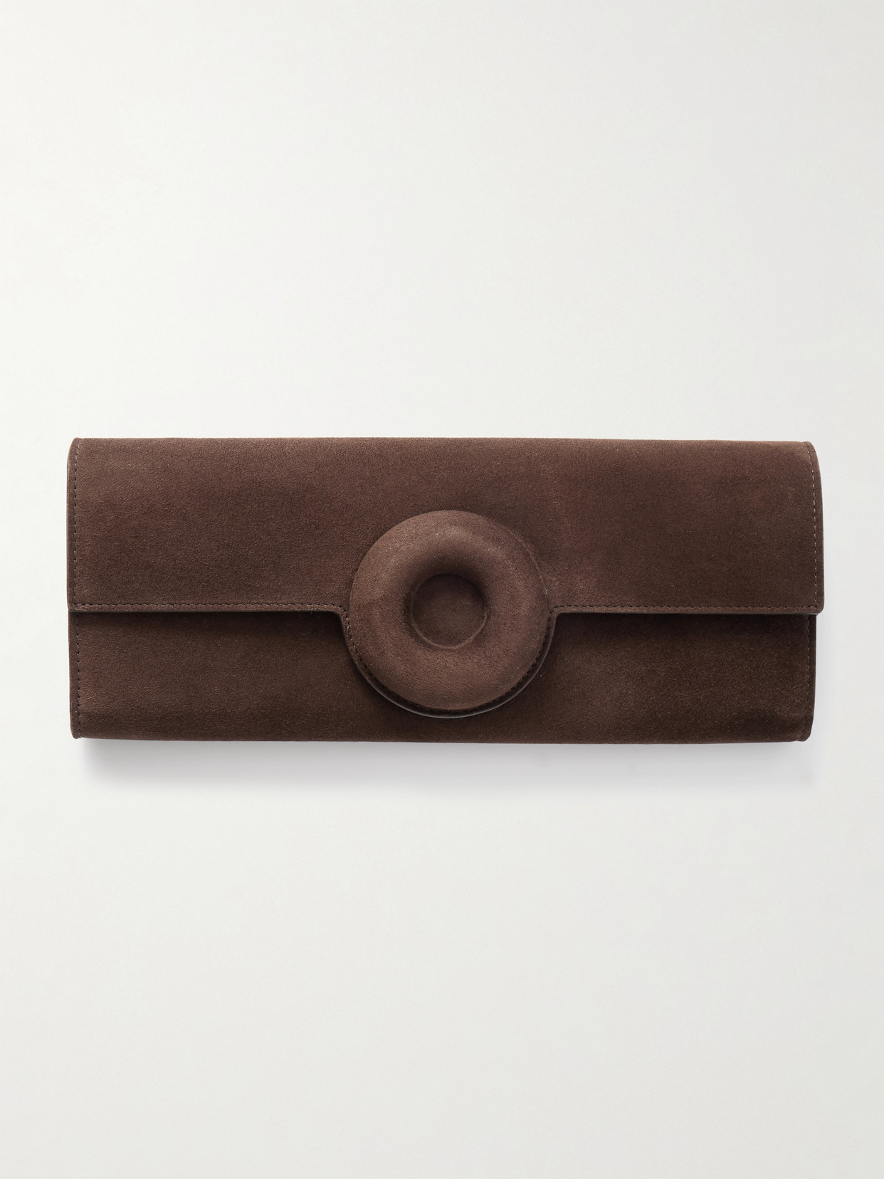 Aquazzura Hoop Suede Clutch In Brown