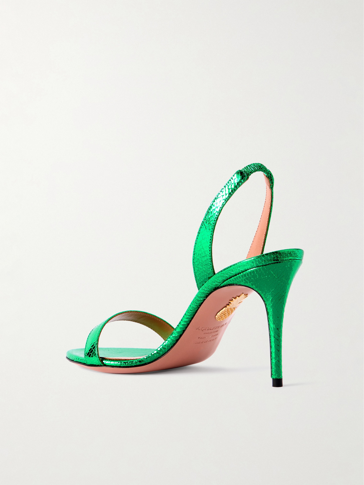Aquazzura So Nude 85 Metallic Snake-effect Leather Slingback Sandals In Green