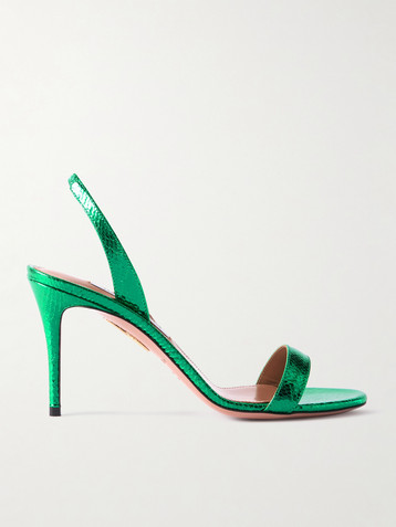 AQUAZZURA So Nude 85 metallic snake-effect leather slingback sandals