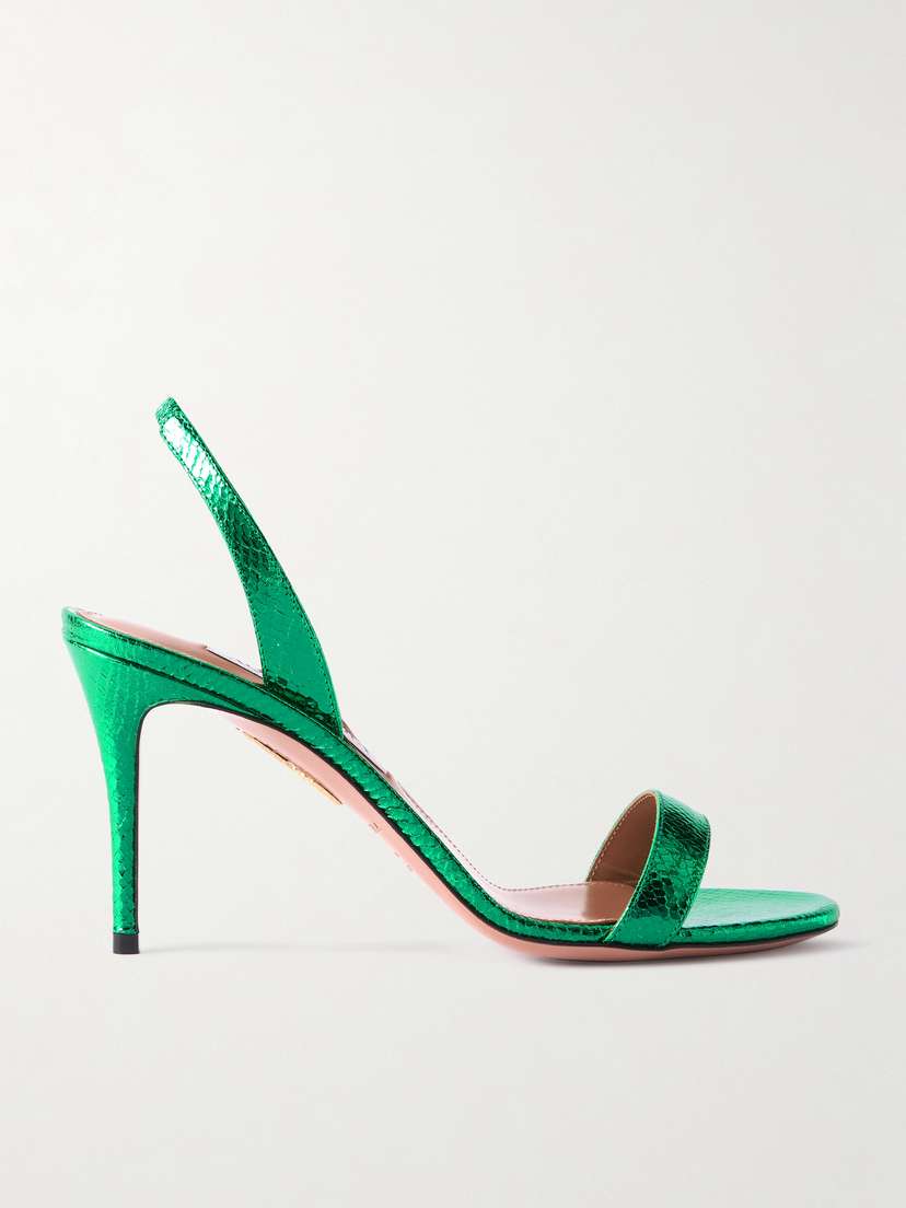 Aquazzura So Nude 85 Metallic Snake-effect Leather Slingback Sandals