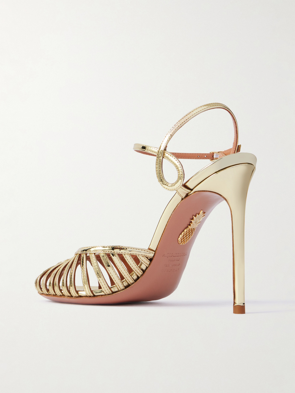 Aquazzura Sweet Surrender 105 Cutout Mirrored-leather Pumps In Gold