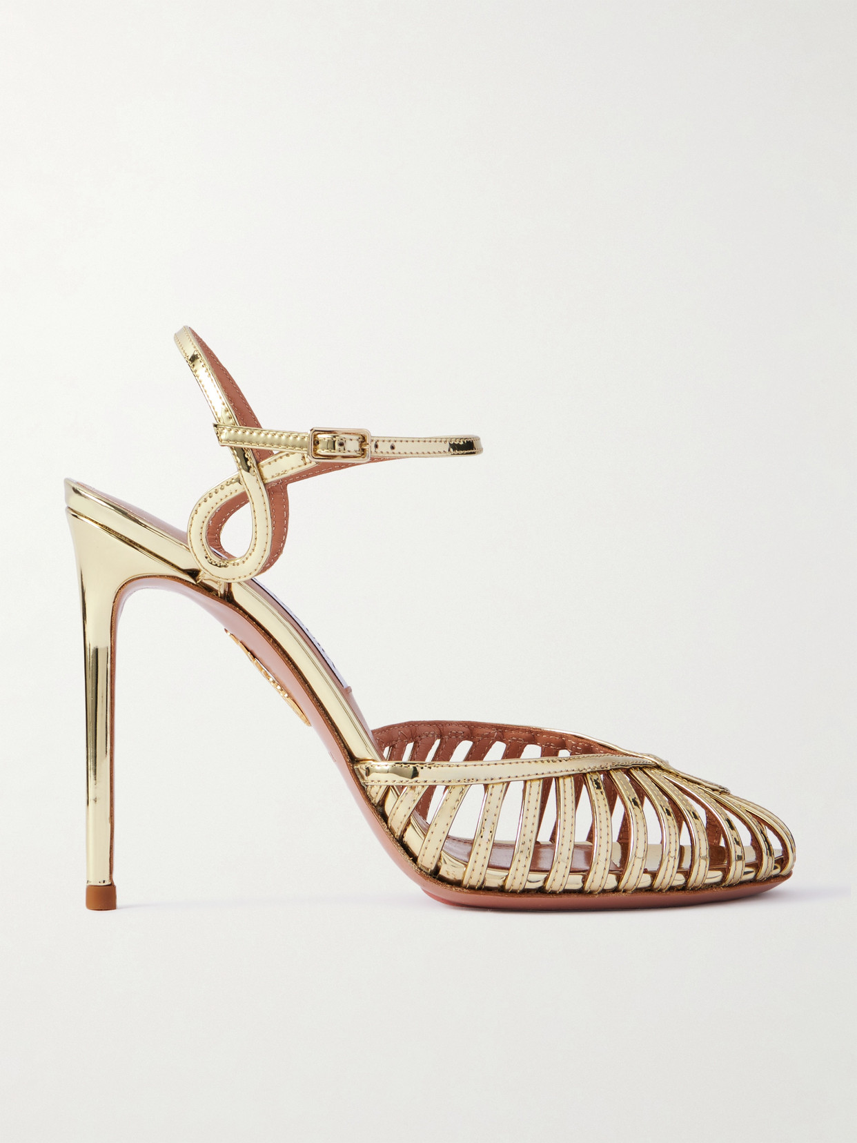 Aquazzura Sweet Surrender 105 Cutout Mirrored-leather Pumps In Gold
