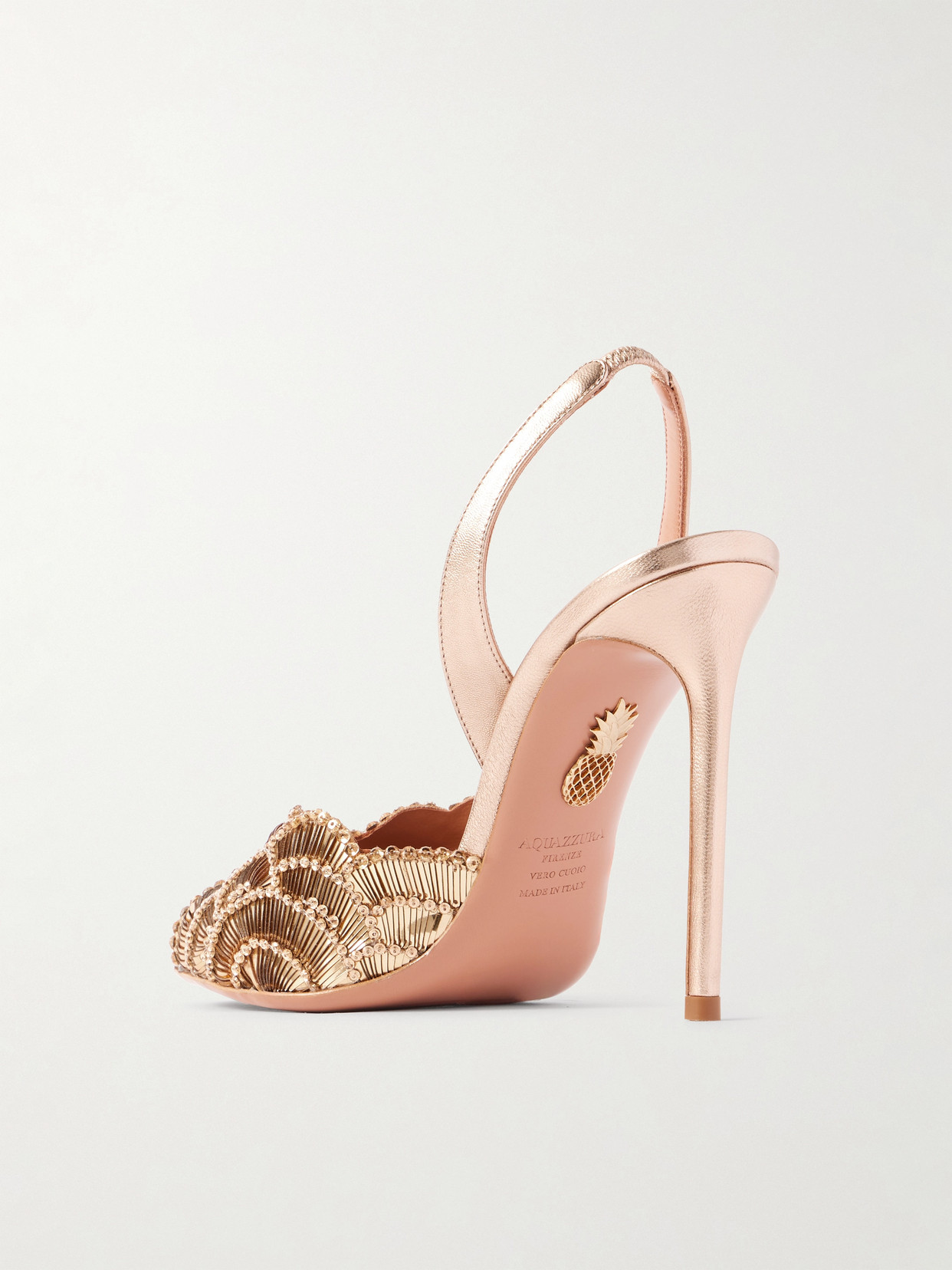 Aquazzura 105mm Ce Soir Sequined Leather Slingback Sandals In Gold