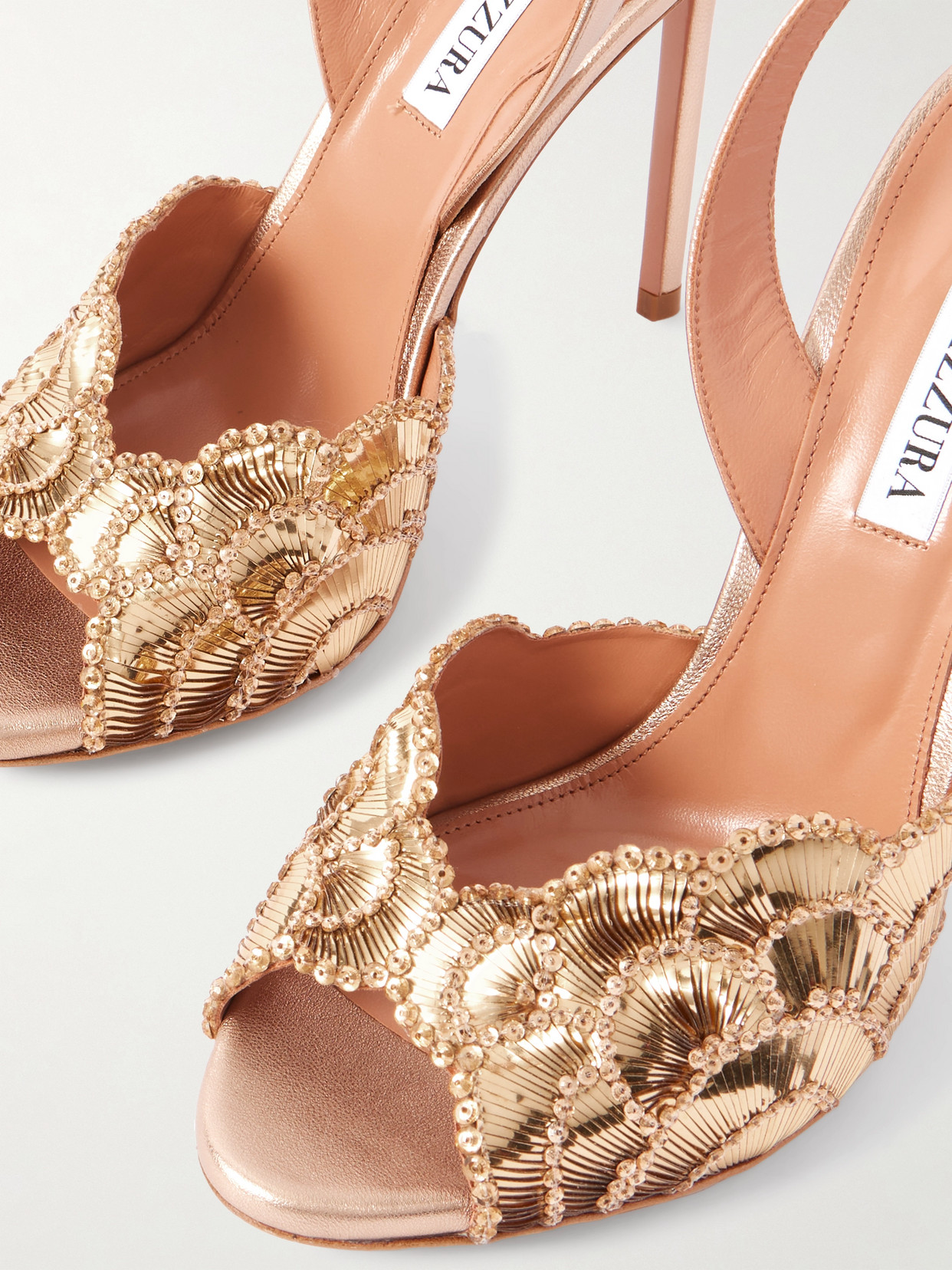 Aquazzura 105mm Ce Soir Sequined Leather Slingback Sandals In Gold