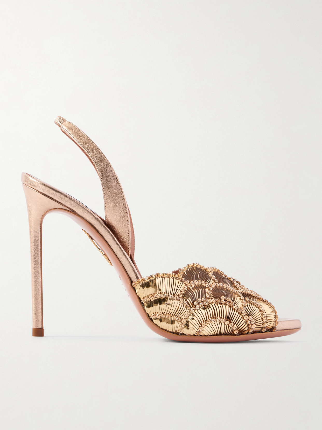 Aquazzura 105mm Ce Soir Sequined Leather Slingback Sandals In Gold