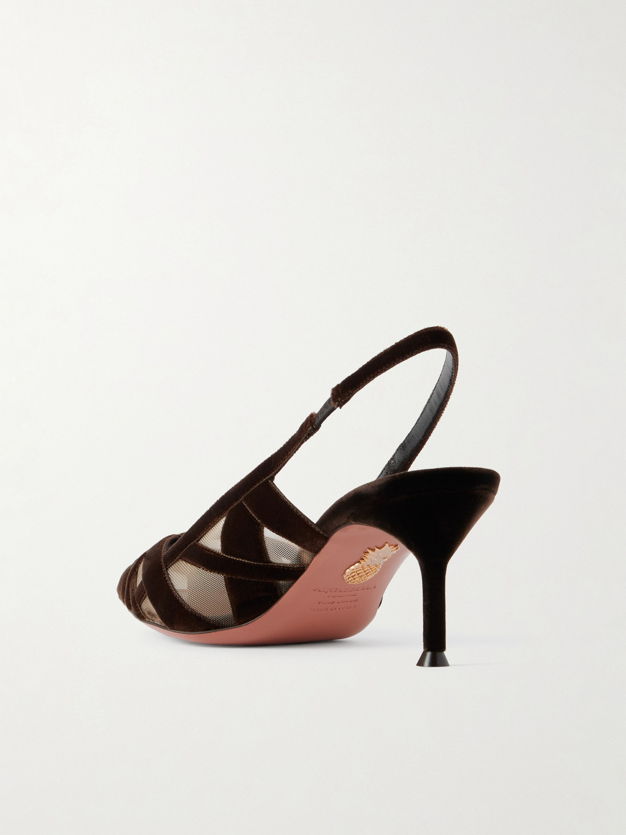 Aquazzura Wrap Me Up 65 Velvet And Mesh Slingback Pumps In Brown