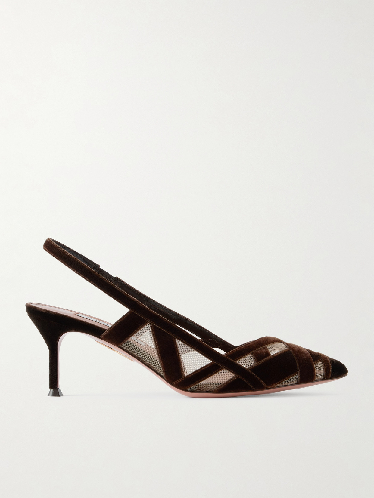 Aquazzura Wrap Me Up 65 Velvet And Mesh Slingback Pumps In Brown
