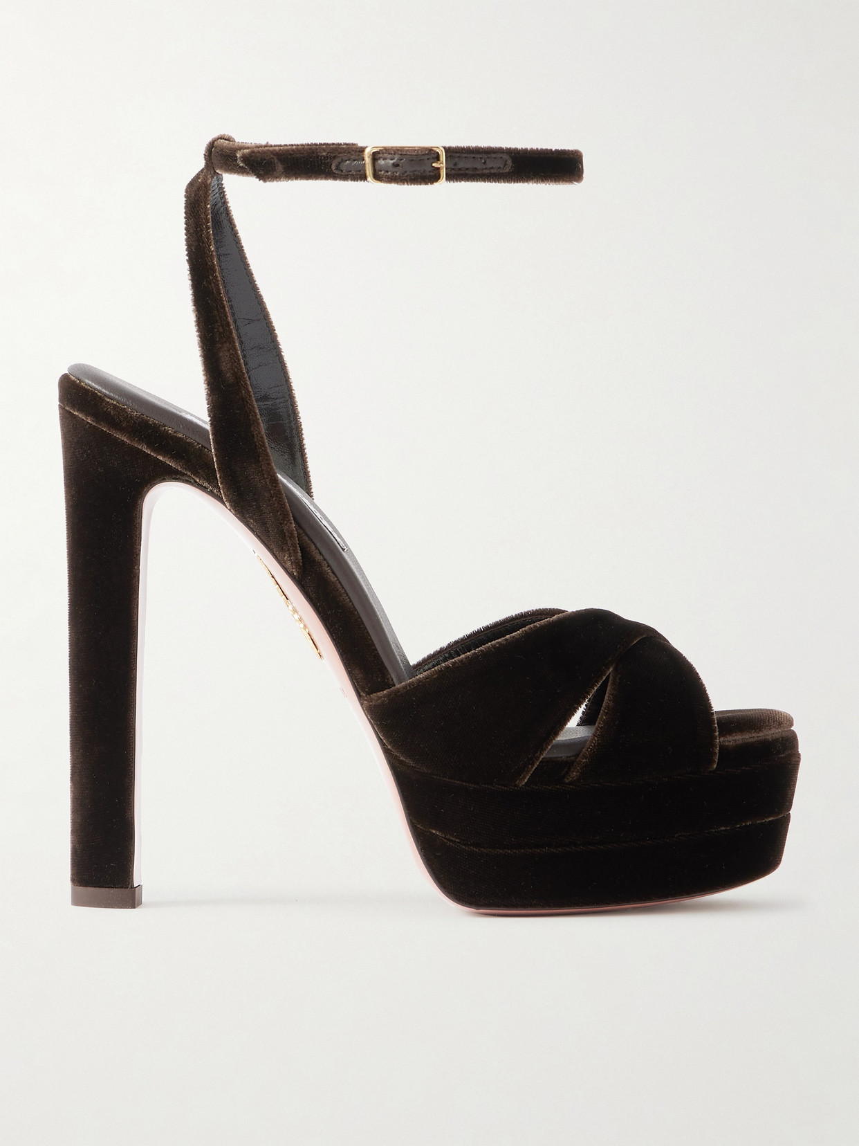 Aquazzura Divine Plateau 130 Velvet Platform Sandals In Brown